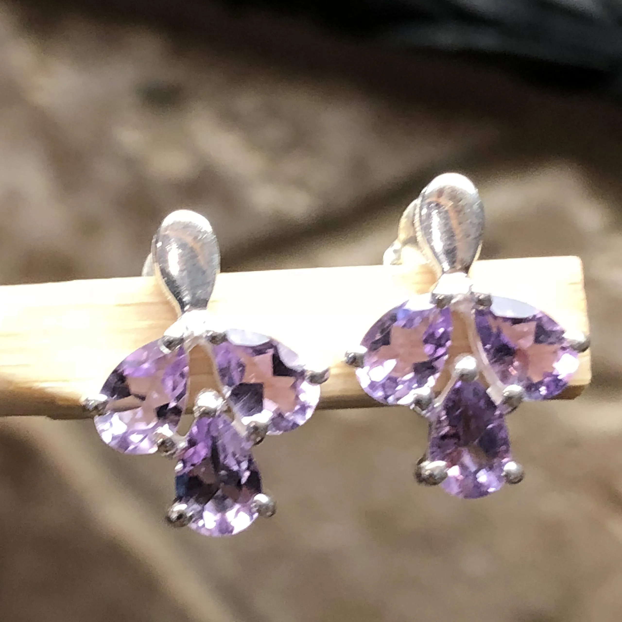 Natural 2.5ct Purple Amethyst 925 Solid Sterling Silver Earrings 15mm