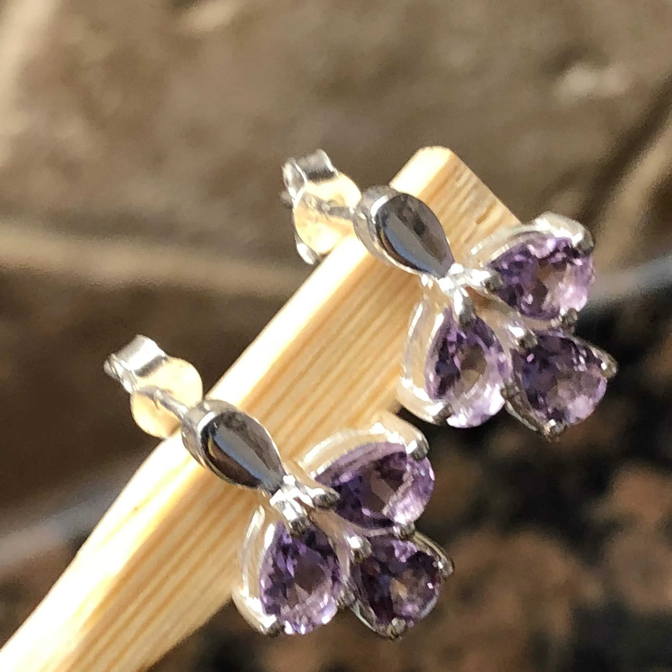 Natural 2.5ct Purple Amethyst 925 Solid Sterling Silver Earrings 15mm
