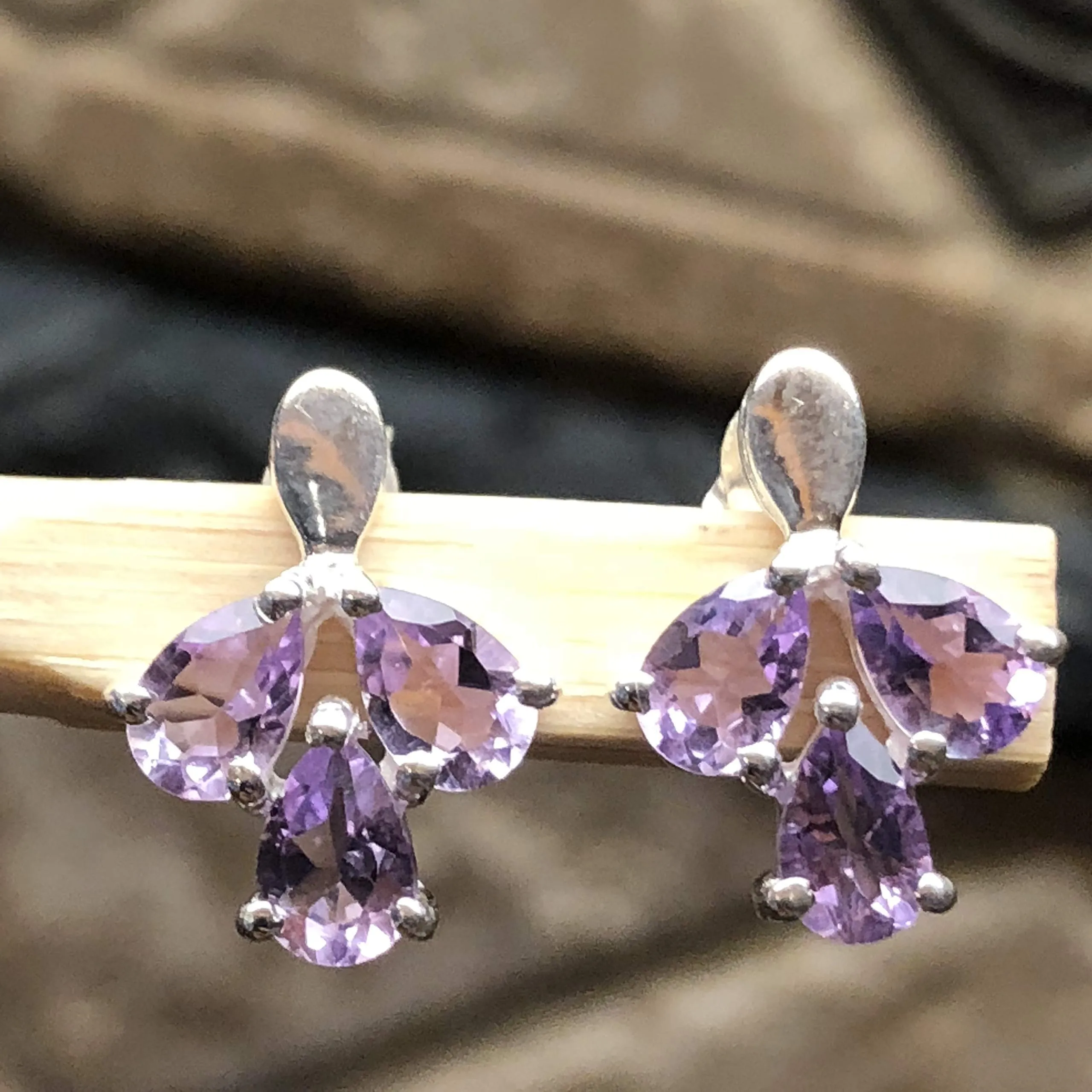 Natural 2.5ct Purple Amethyst 925 Solid Sterling Silver Earrings 15mm