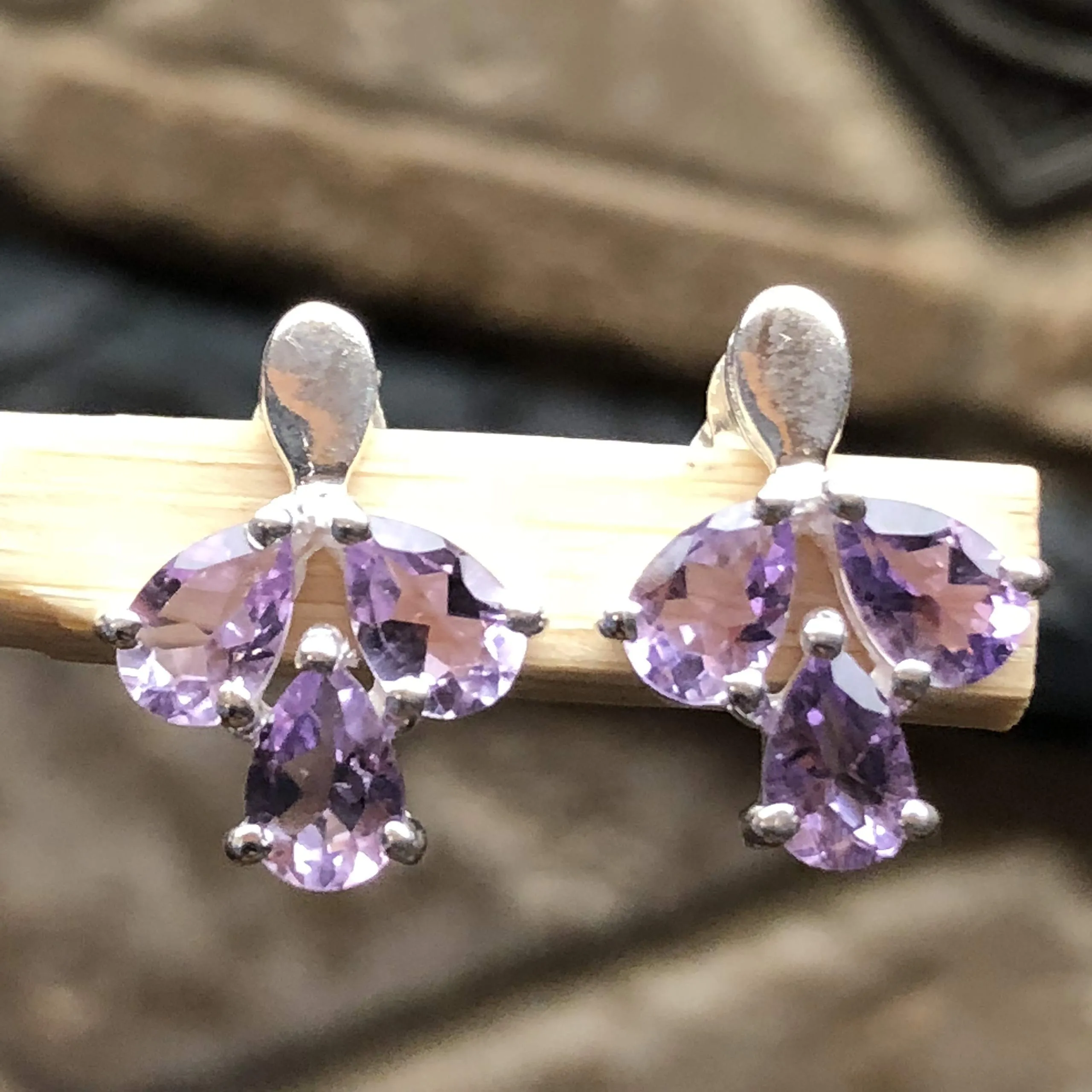 Natural 2.5ct Purple Amethyst 925 Solid Sterling Silver Earrings 15mm