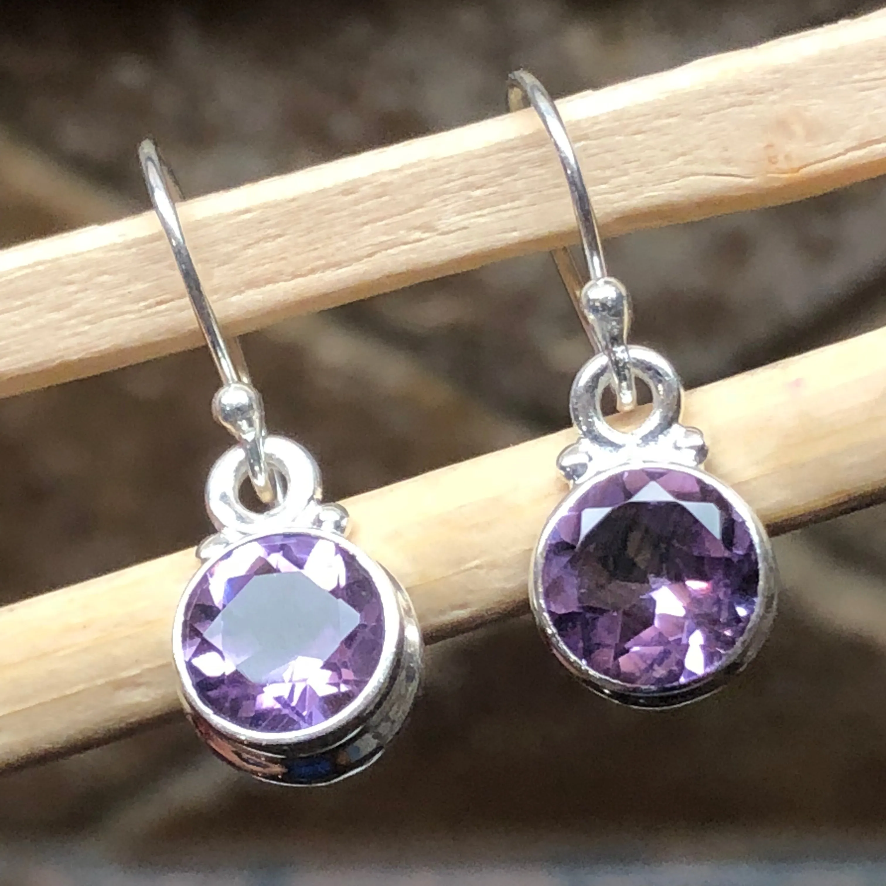 Natural 2ct Purple Amethyst 925 Solid Sterling Silver Earrings 25mm