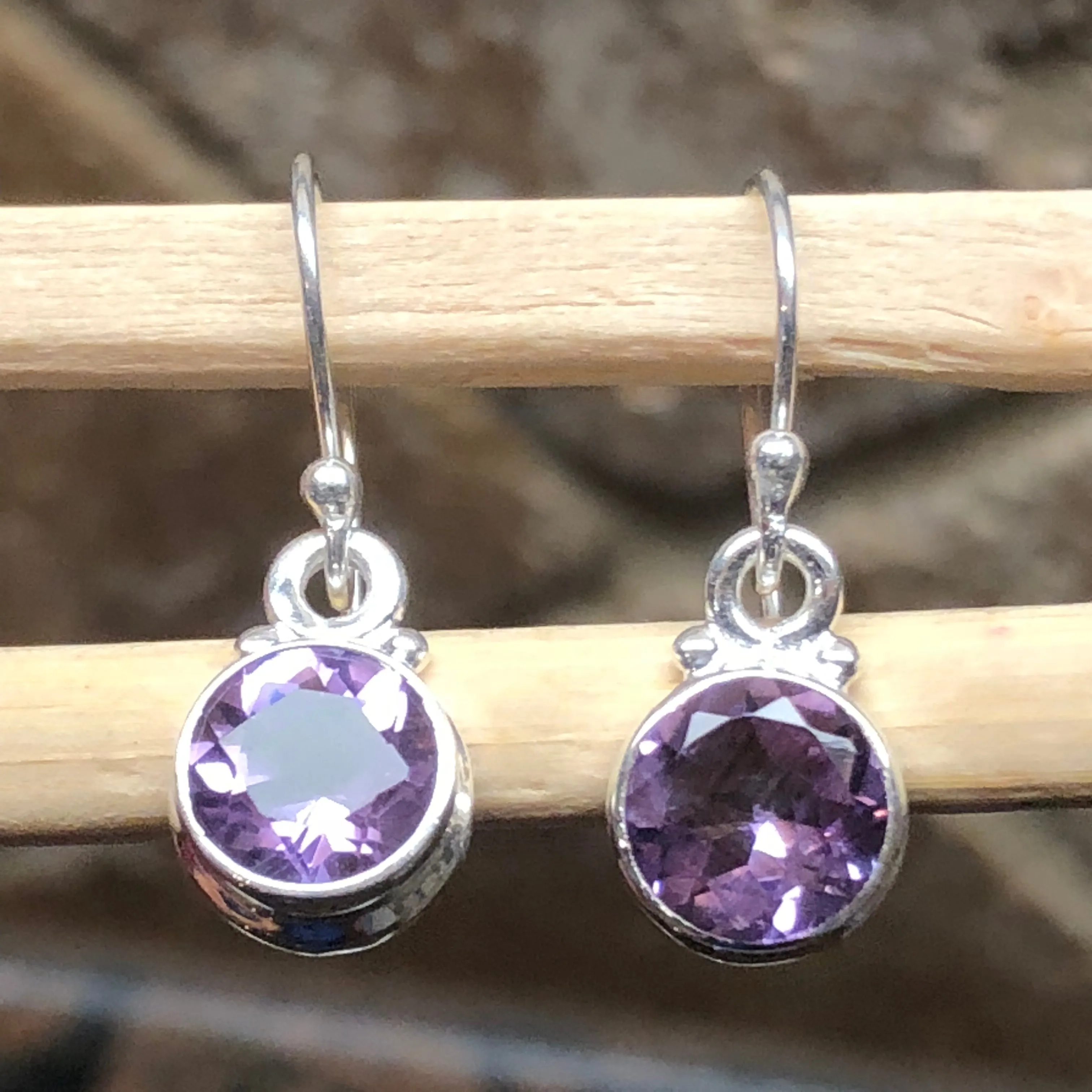 Natural 2ct Purple Amethyst 925 Solid Sterling Silver Earrings 25mm