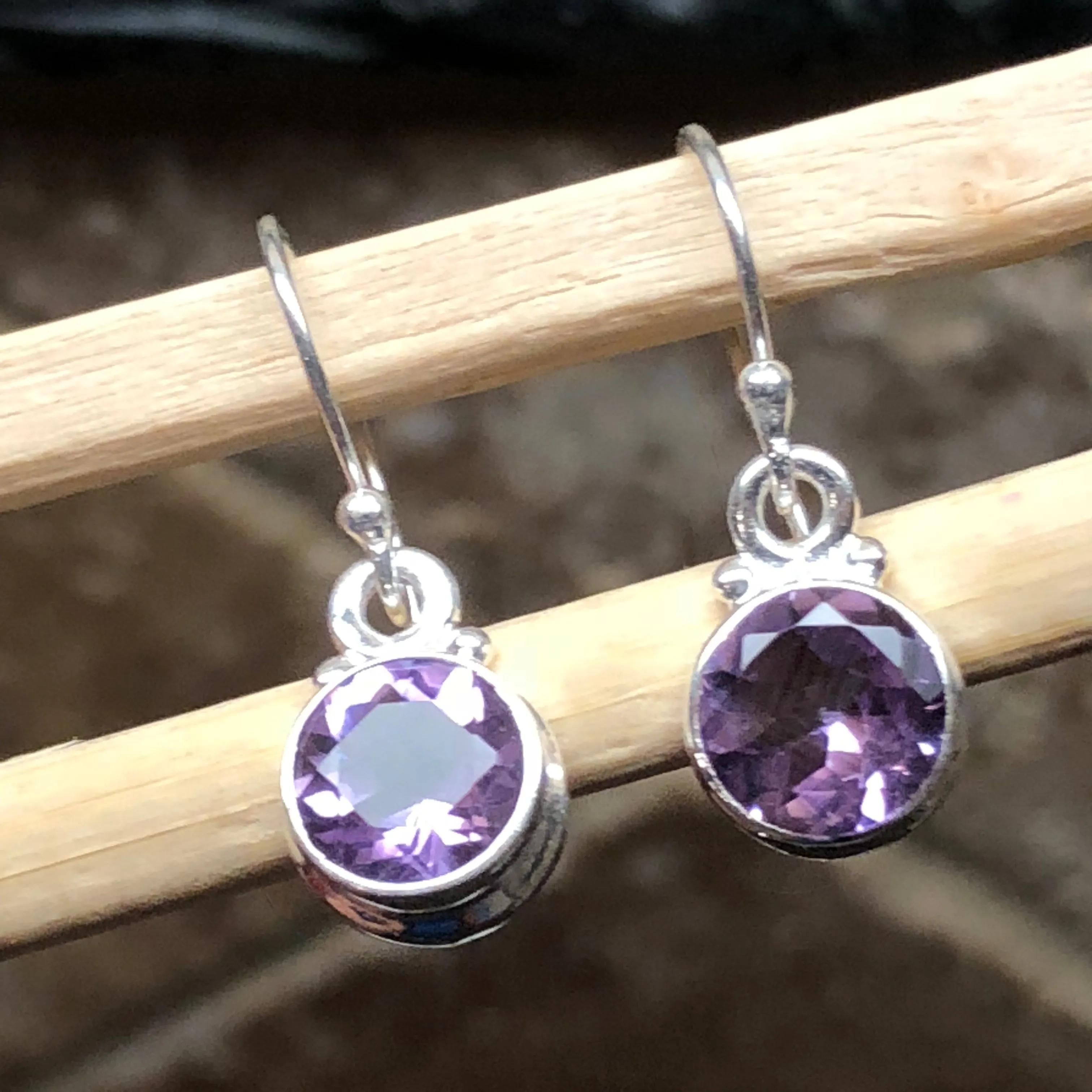 Natural 2ct Purple Amethyst 925 Solid Sterling Silver Earrings 25mm