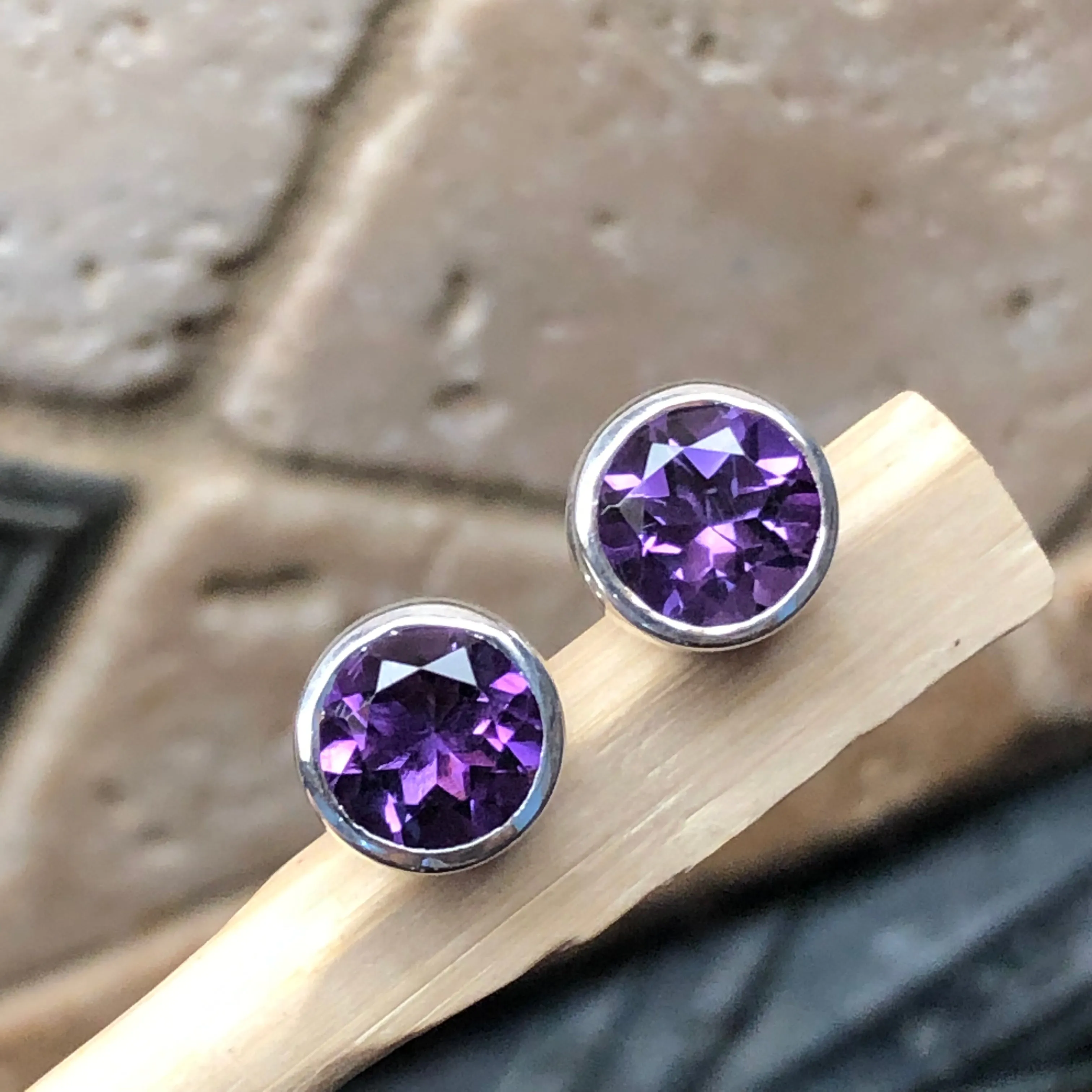 Natural 2ct Purple Amethyst 925 Sterling Silver Earrings 7mm