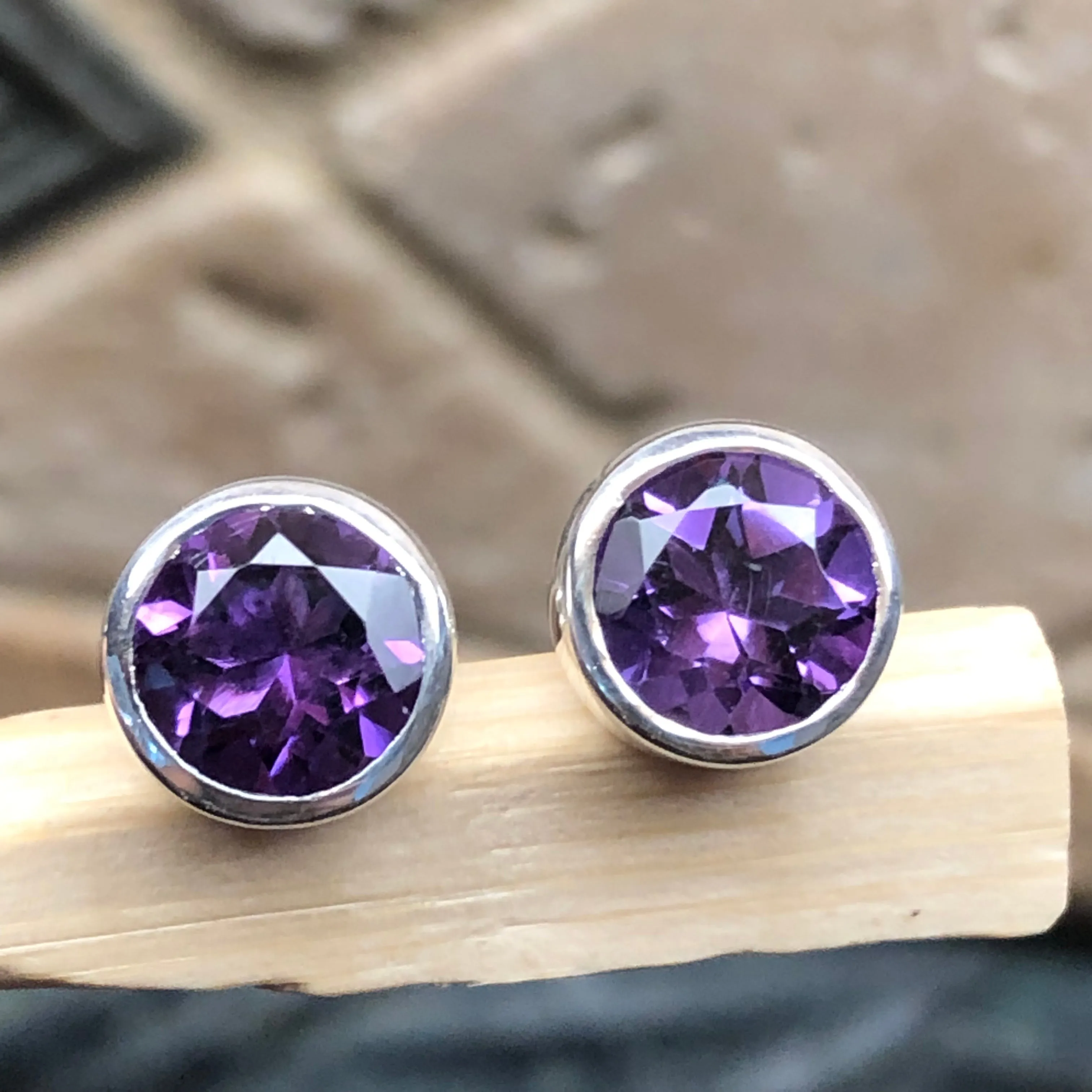 Natural 2ct Purple Amethyst 925 Sterling Silver Earrings 7mm