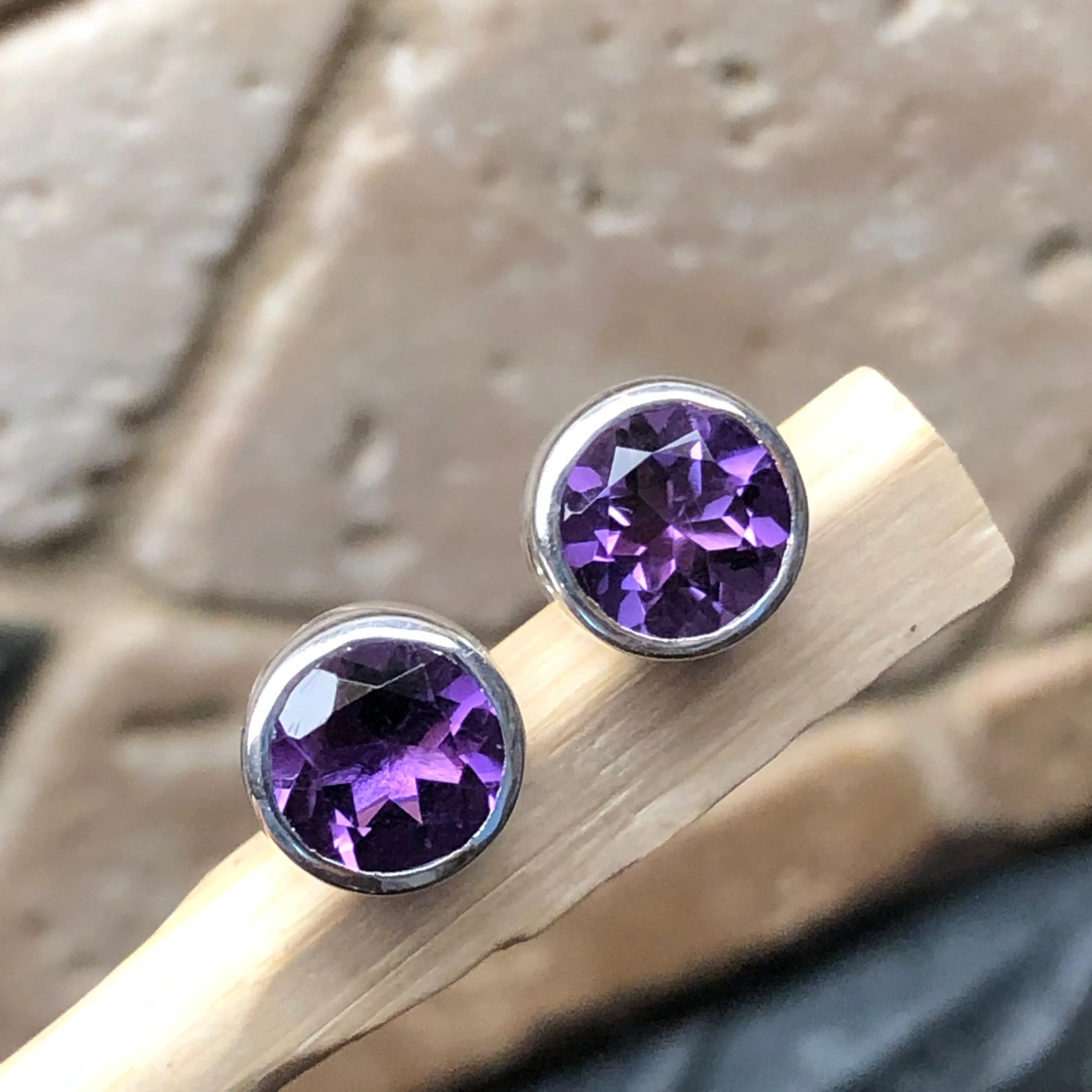 Natural 2ct Purple Amethyst 925 Sterling Silver Earrings 7mm