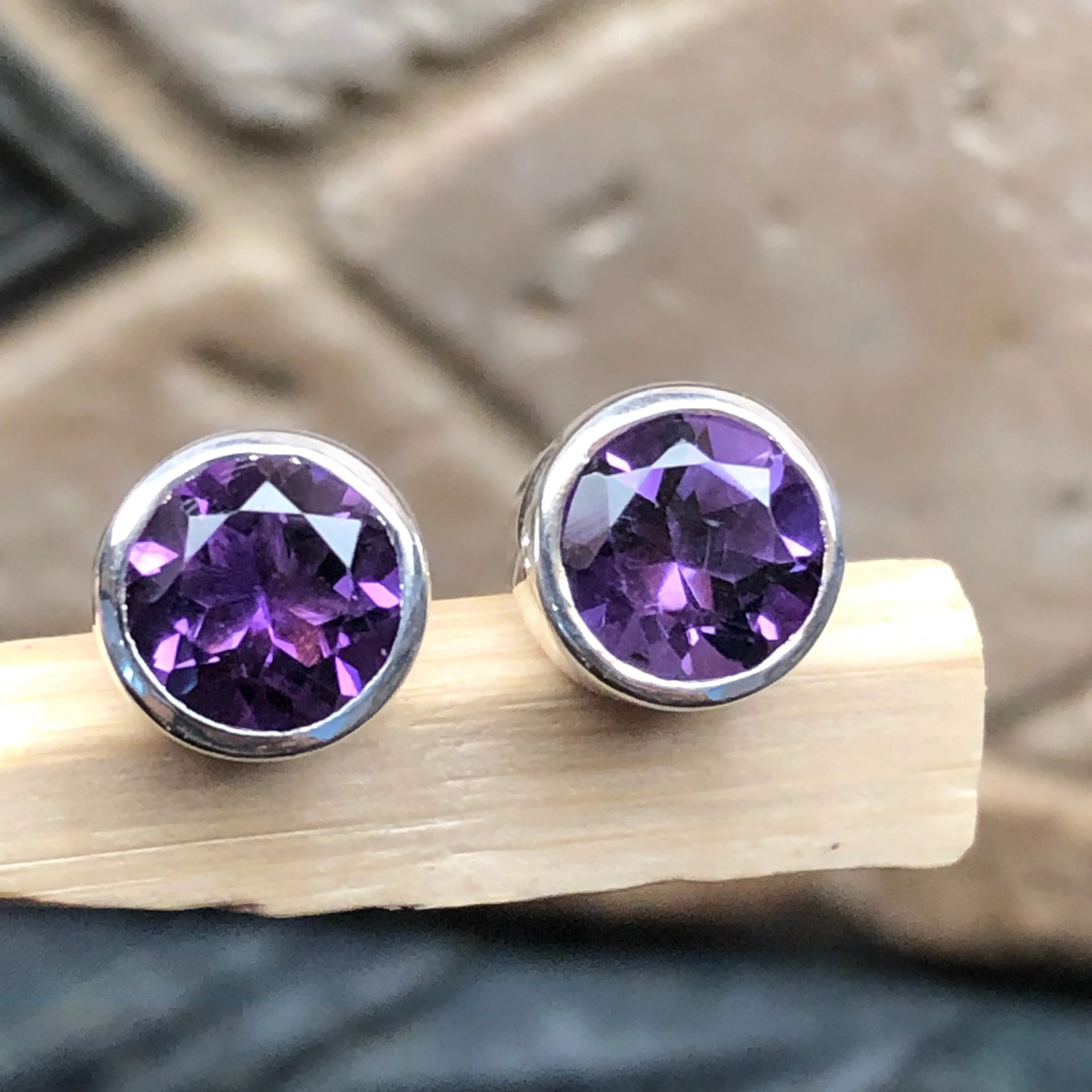 Natural 2ct Purple Amethyst 925 Sterling Silver Earrings 7mm
