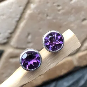 Natural 2ct Purple Amethyst 925 Sterling Silver Earrings 7mm