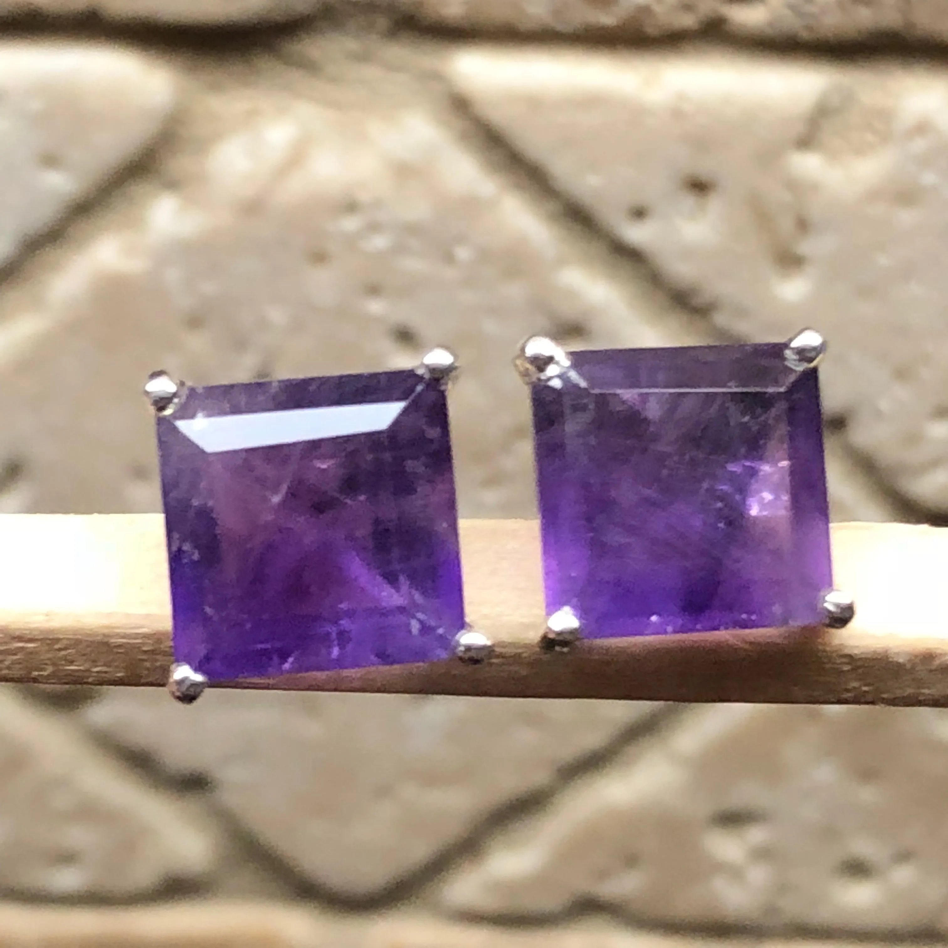 Natural 4.5ct Purple Amethyst 925 Solid Sterling Silver Earrings 9mm