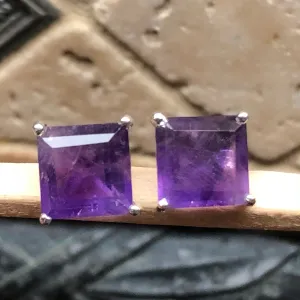 Natural 4.5ct Purple Amethyst 925 Solid Sterling Silver Earrings 9mm