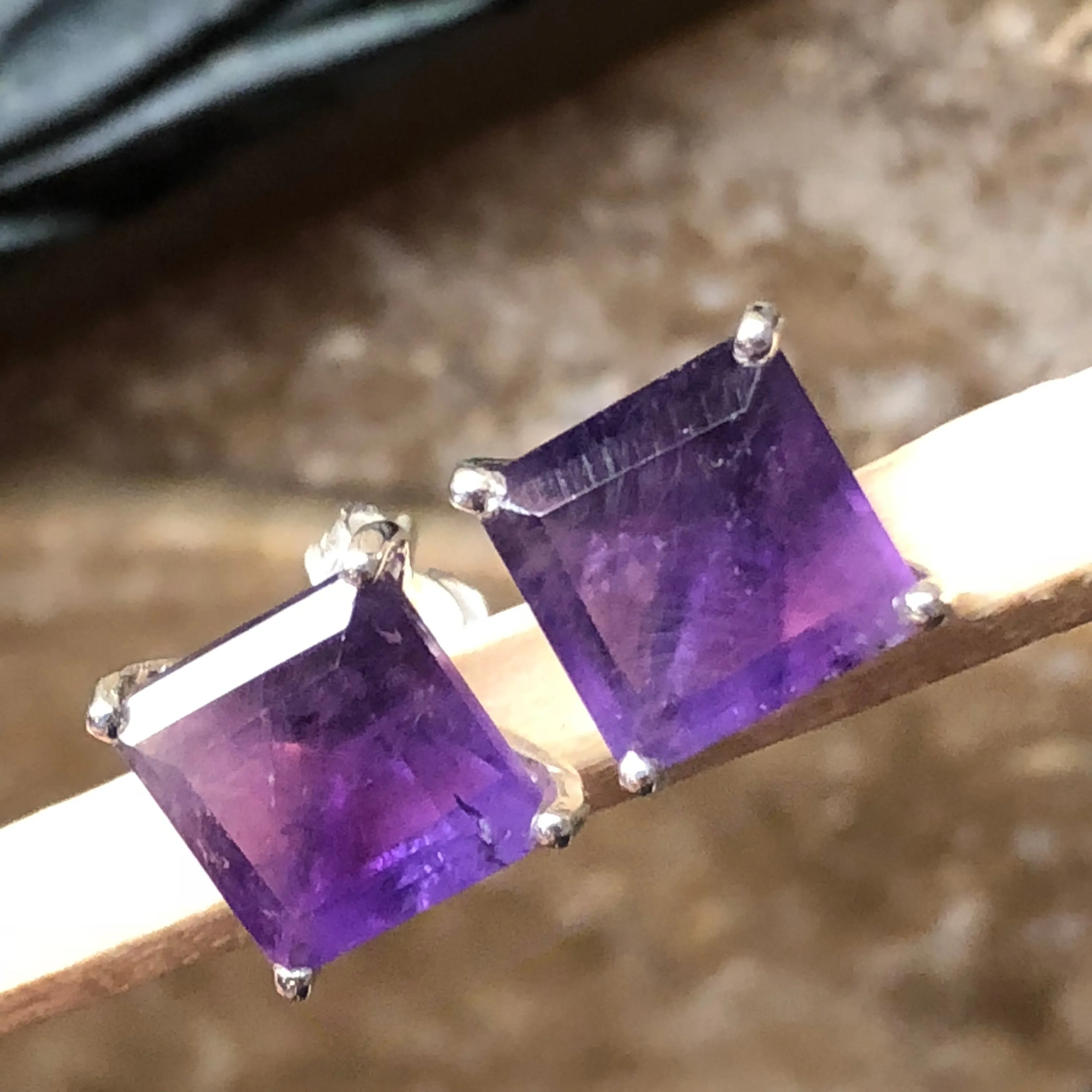 Natural 4.5ct Purple Amethyst 925 Solid Sterling Silver Earrings 9mm