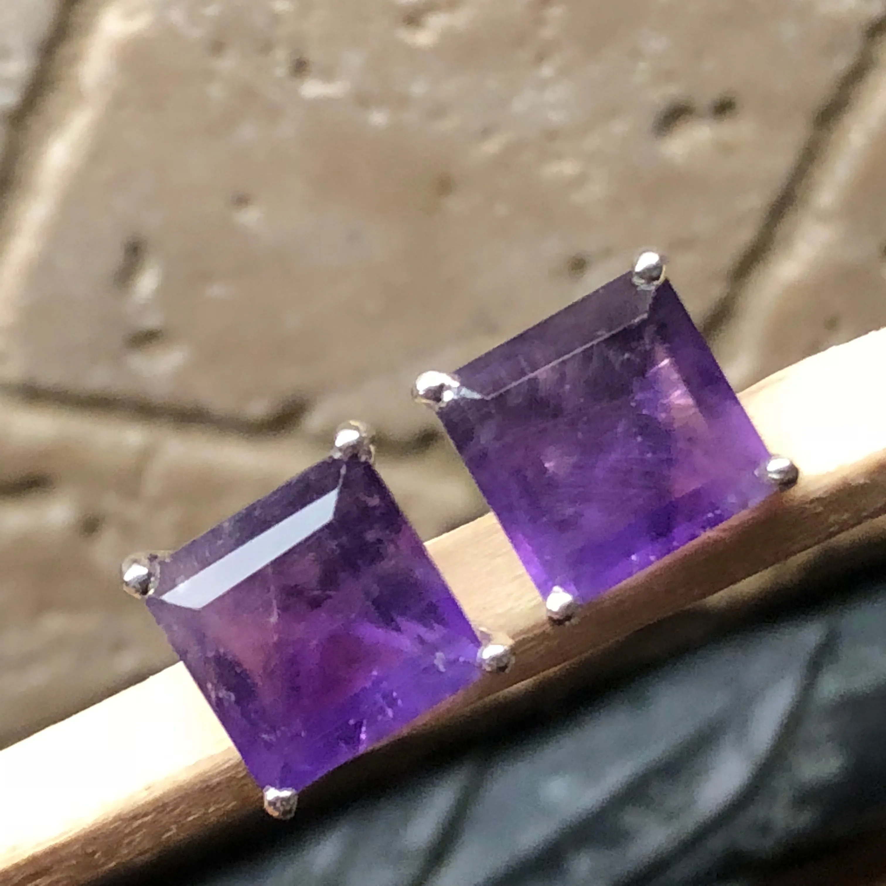 Natural 4.5ct Purple Amethyst 925 Solid Sterling Silver Earrings 9mm