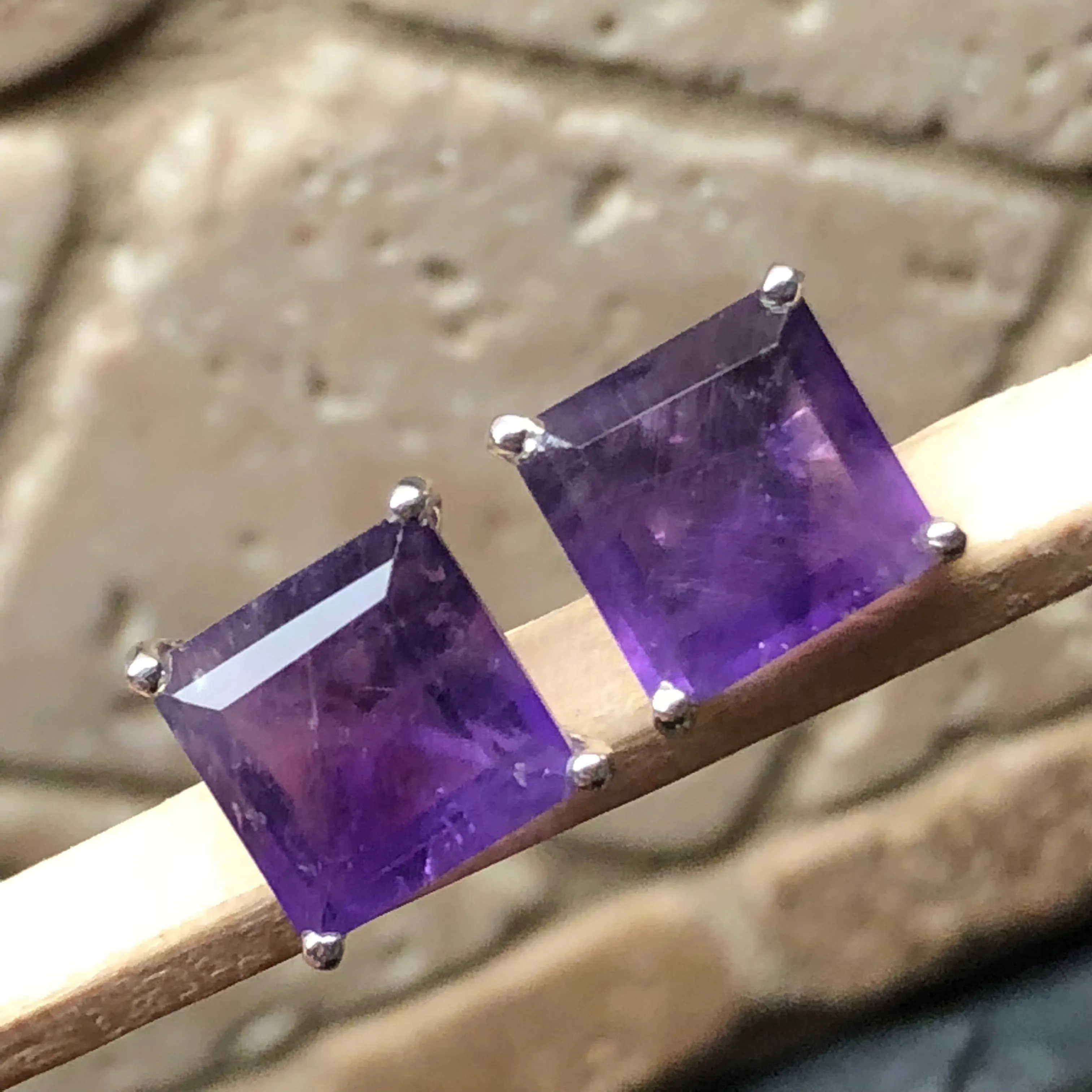 Natural 4.5ct Purple Amethyst 925 Solid Sterling Silver Earrings 9mm