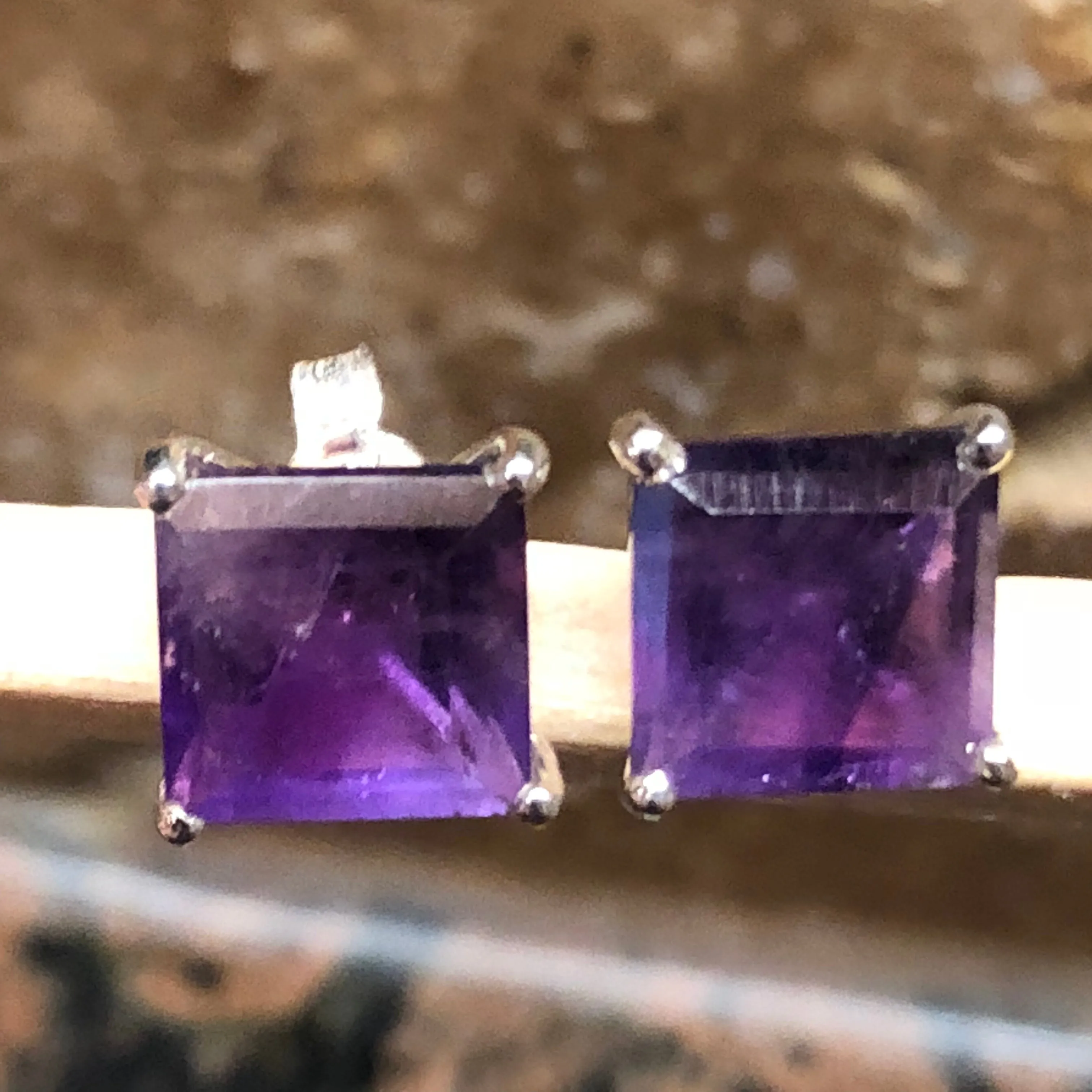 Natural 4.5ct Purple Amethyst 925 Solid Sterling Silver Earrings 9mm