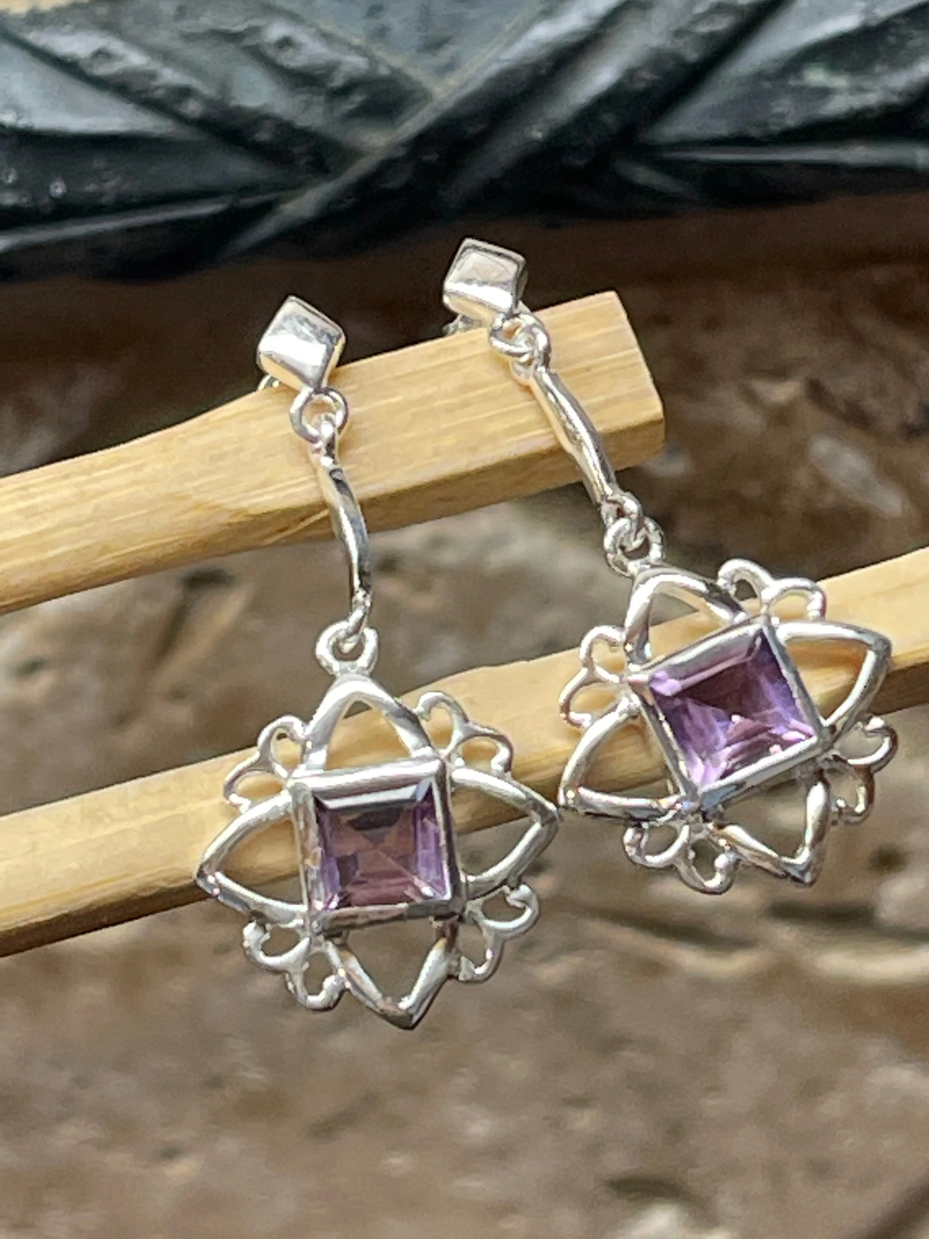 Natural Amethyst 925 Sterling Silver Earrings 30mm