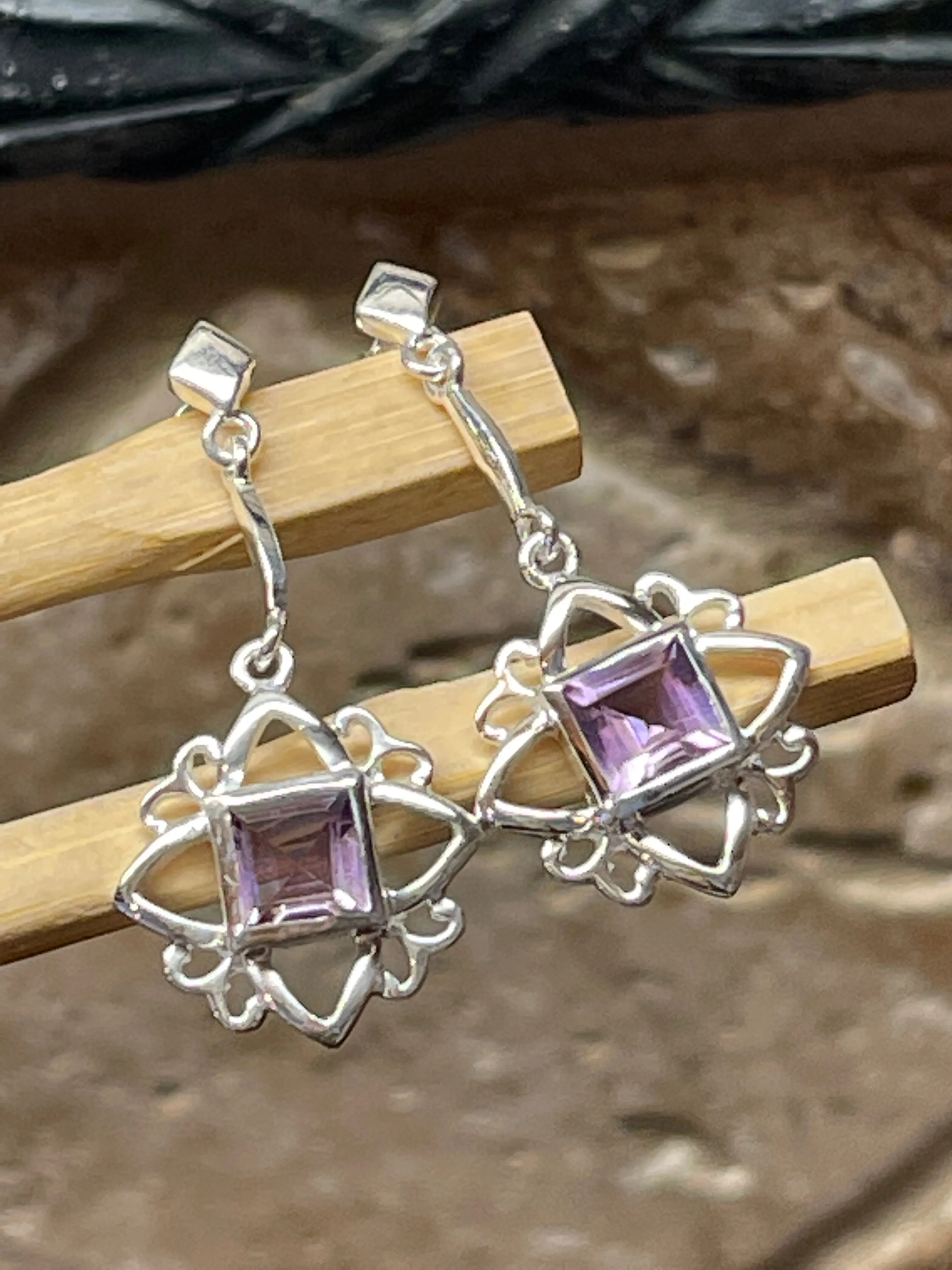 Natural Amethyst 925 Sterling Silver Earrings 30mm