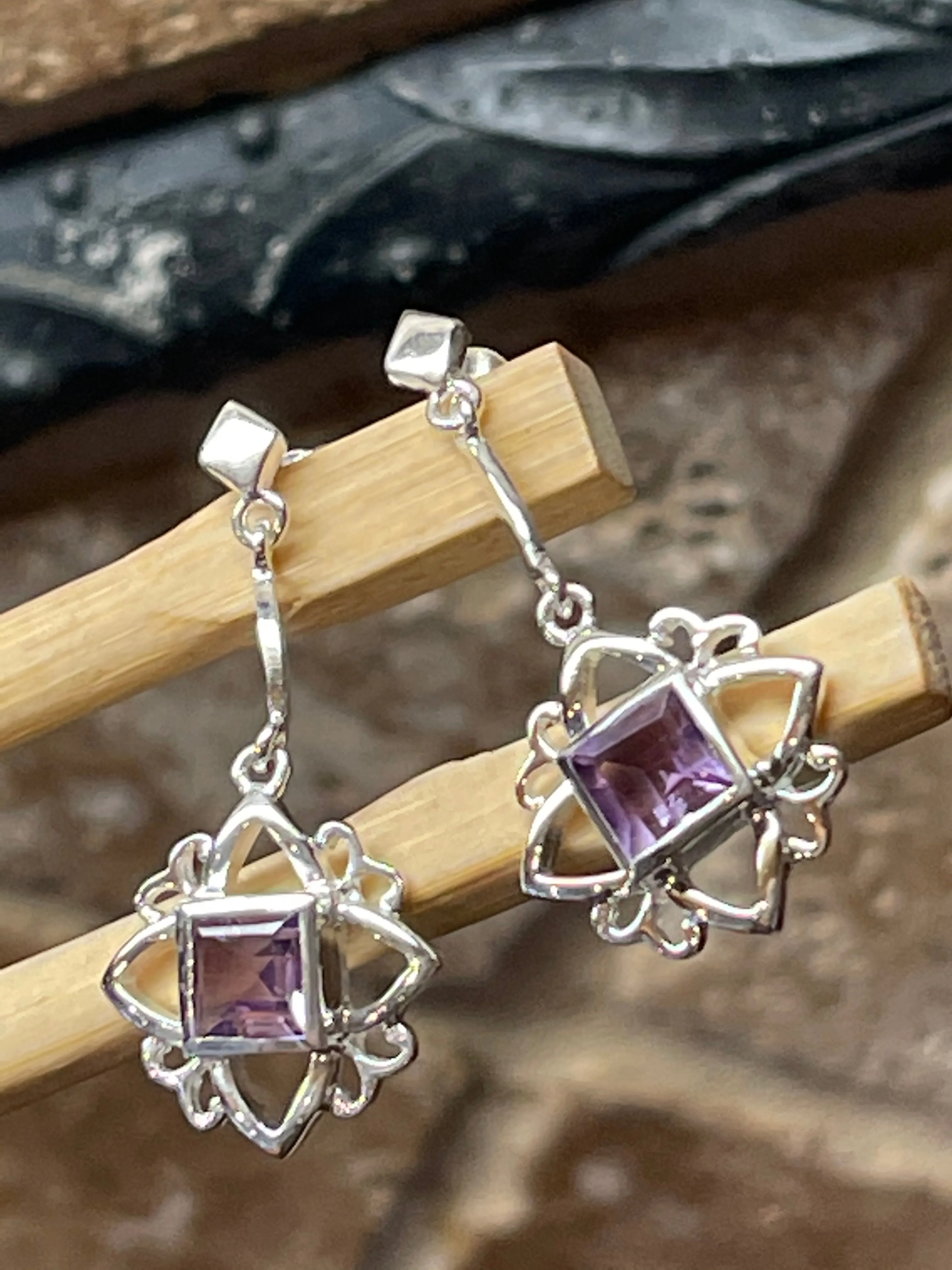 Natural Amethyst 925 Sterling Silver Earrings 30mm