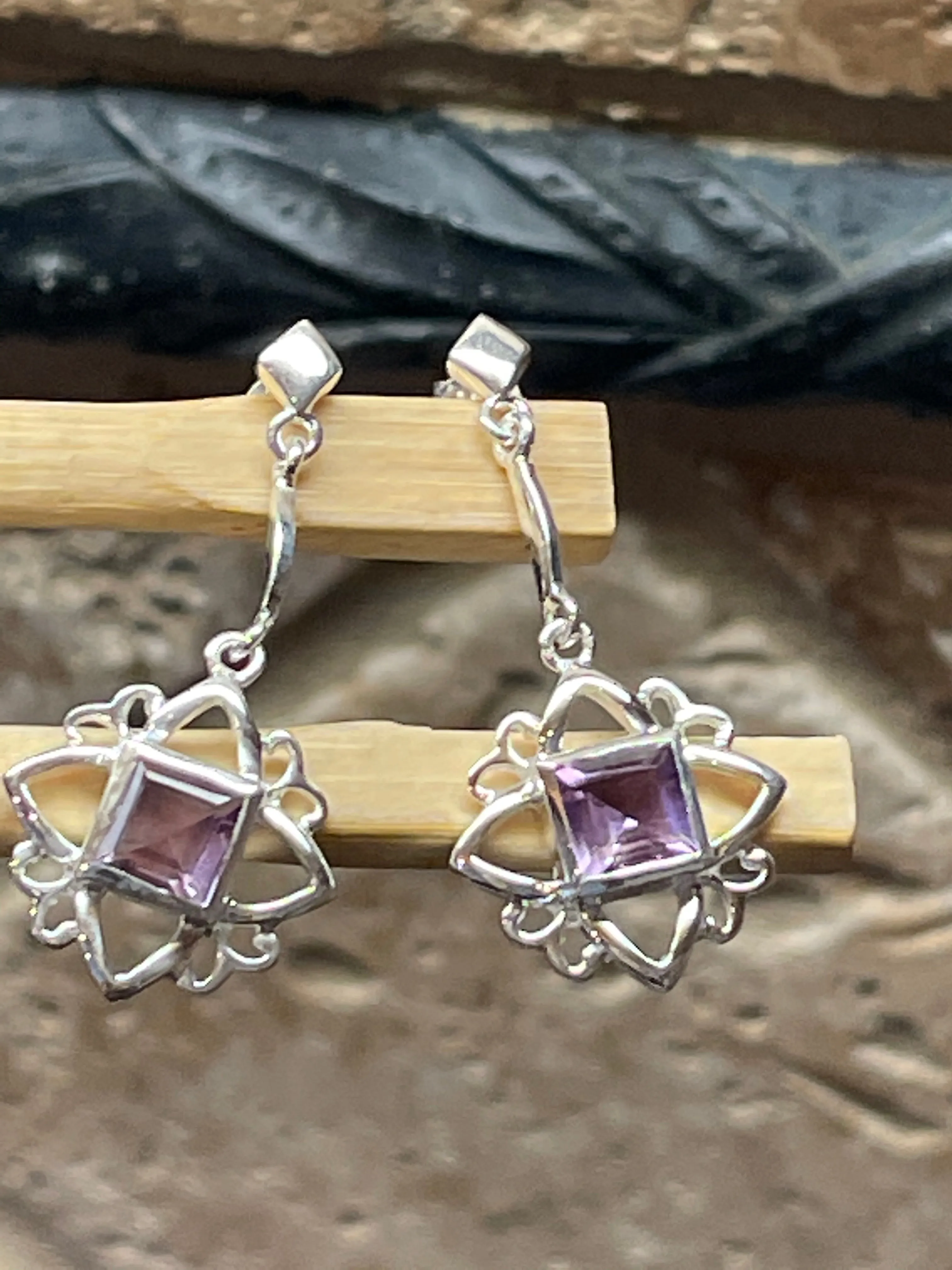 Natural Amethyst 925 Sterling Silver Earrings 30mm
