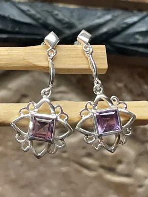 Natural Amethyst 925 Sterling Silver Earrings 30mm