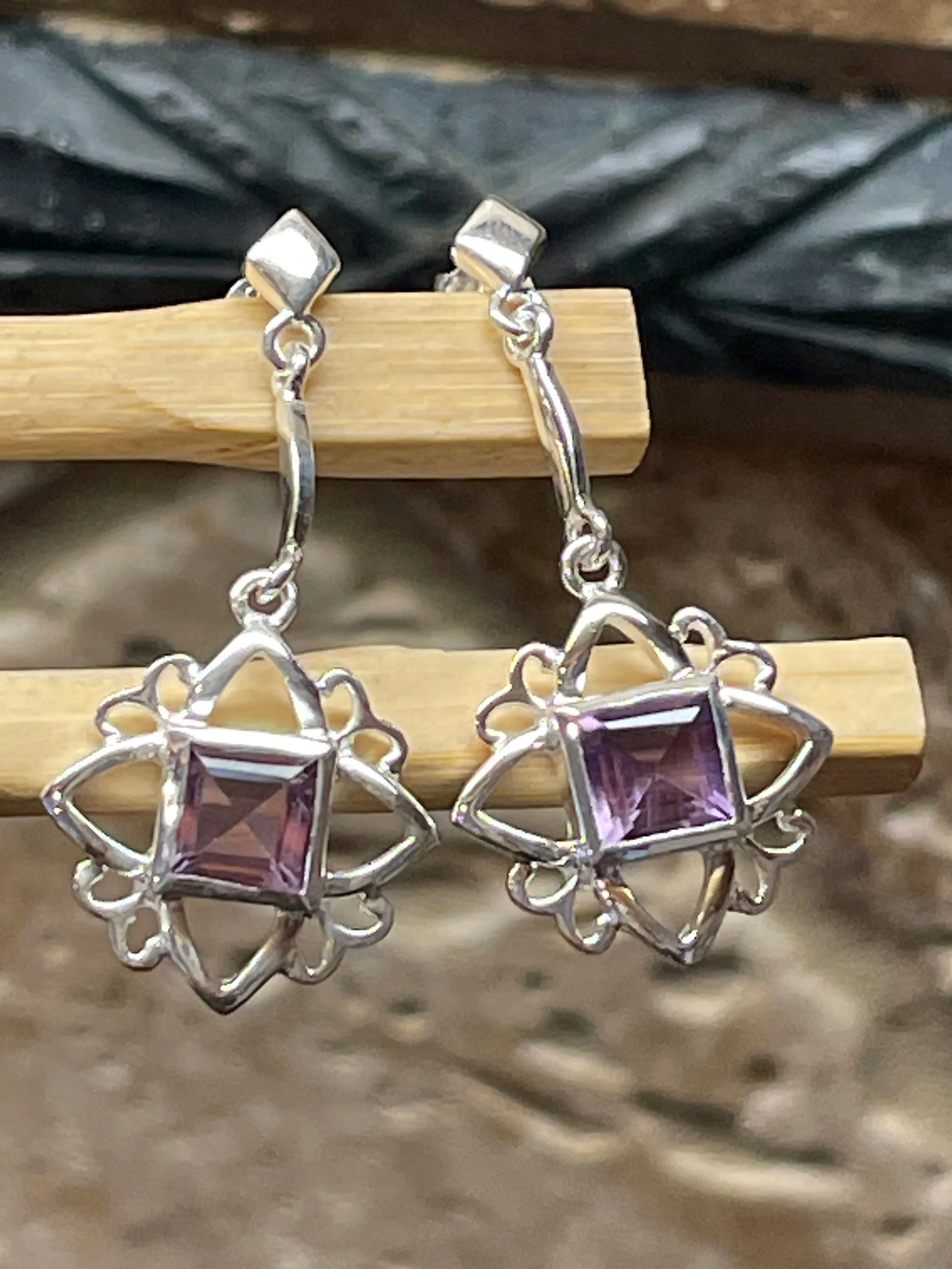 Natural Amethyst 925 Sterling Silver Earrings 30mm