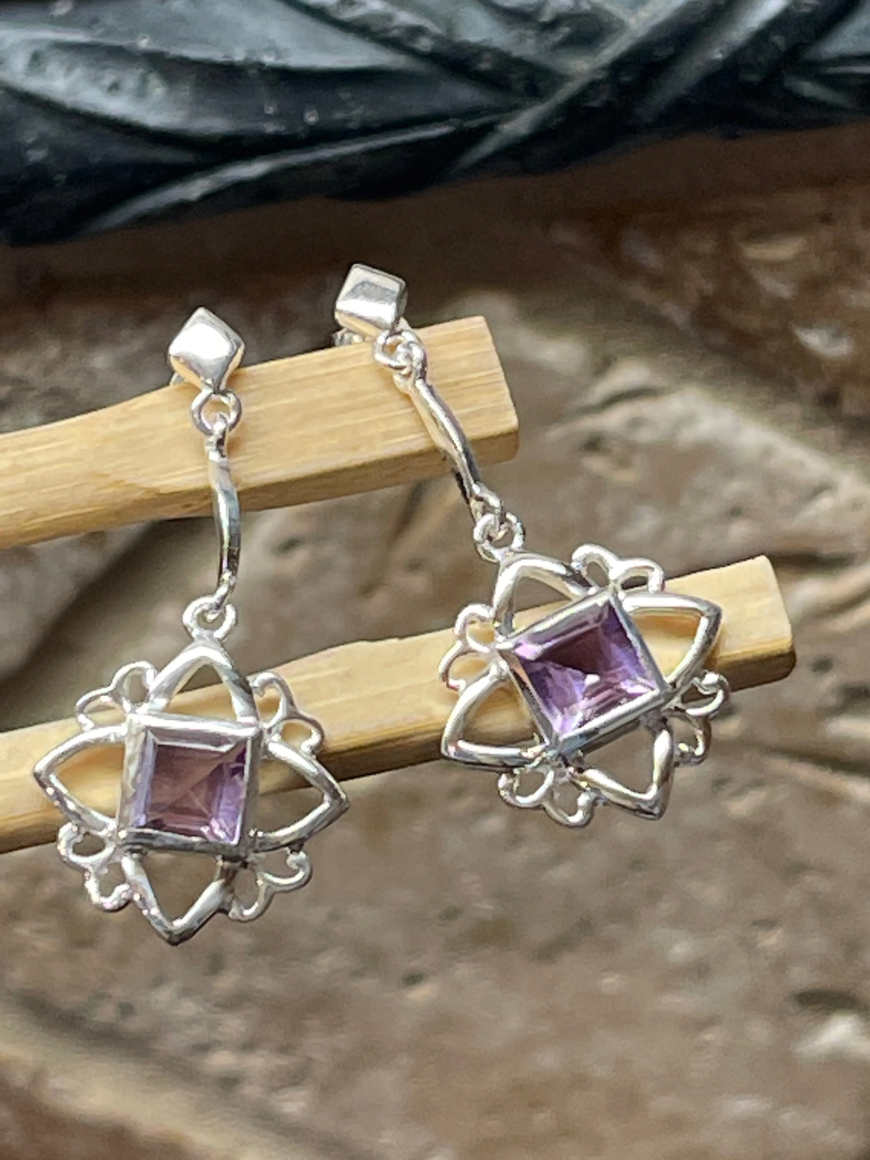 Natural Amethyst 925 Sterling Silver Earrings 30mm
