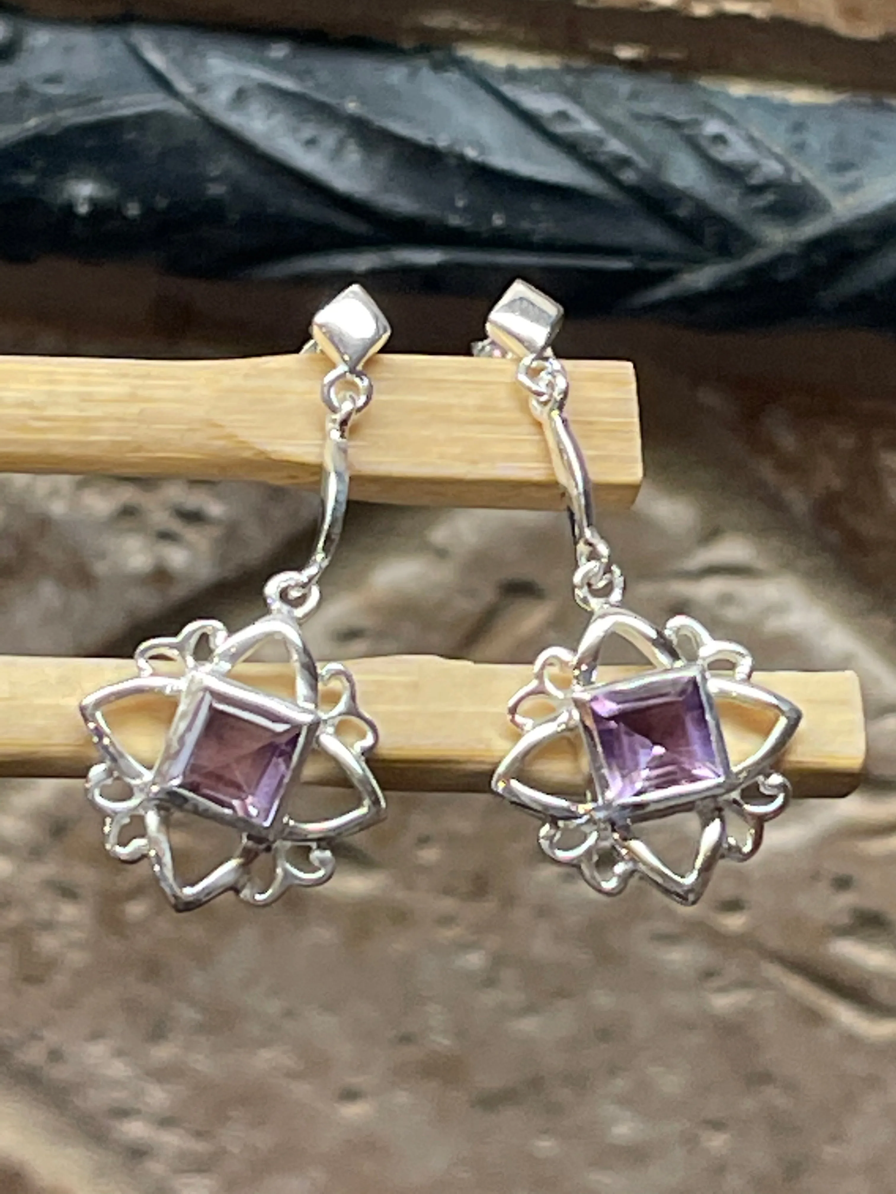 Natural Amethyst 925 Sterling Silver Earrings 30mm