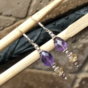 Natural Amethyst, Citrine 925 Solid Sterling Silver Earrings 40mm