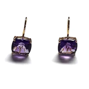 Natural Amethyst Ear Hook earrings in 14k Yellow Gold