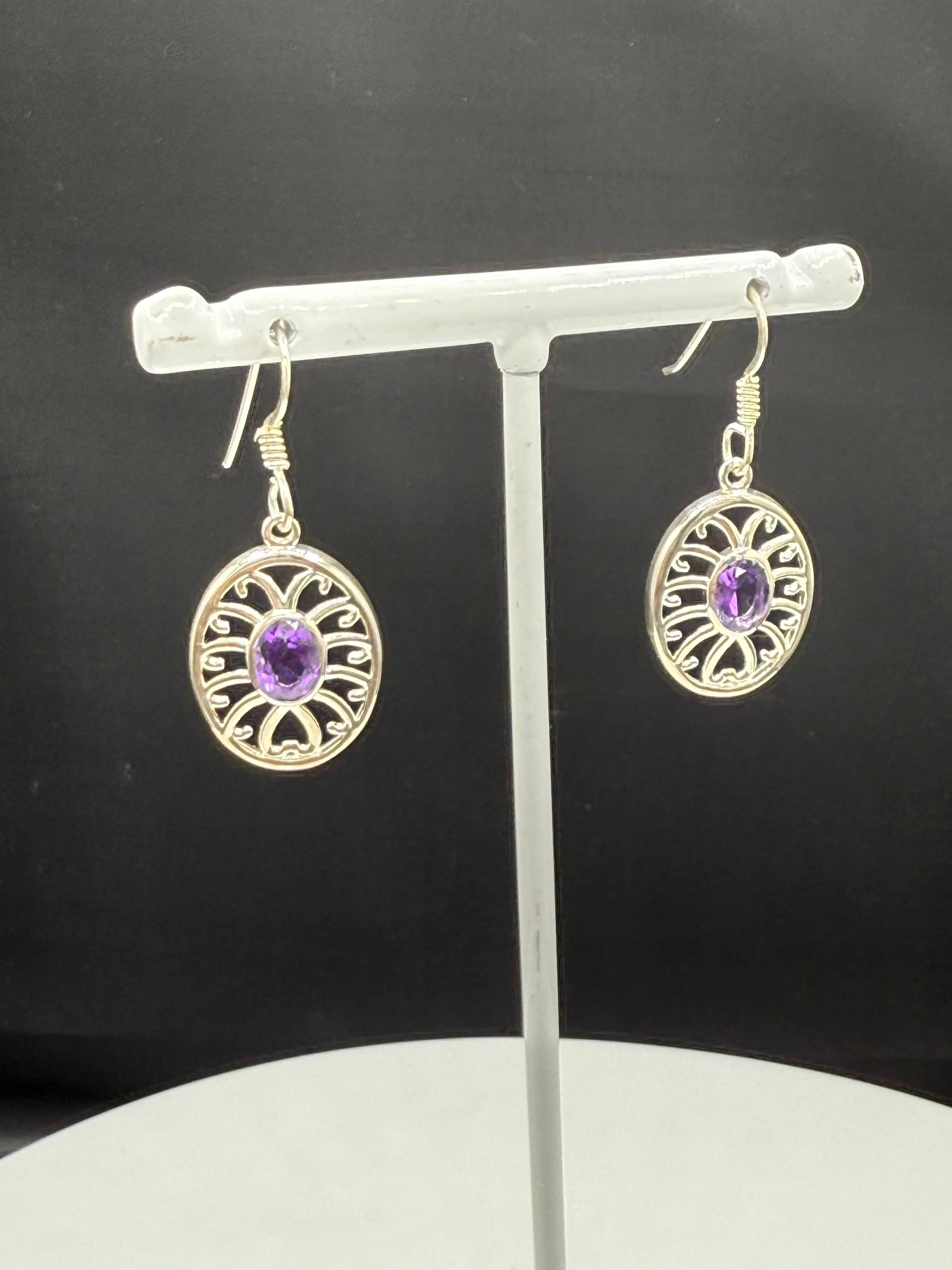 Natural Amethyst Sterling Silver Dangle Earrings | 1.44”