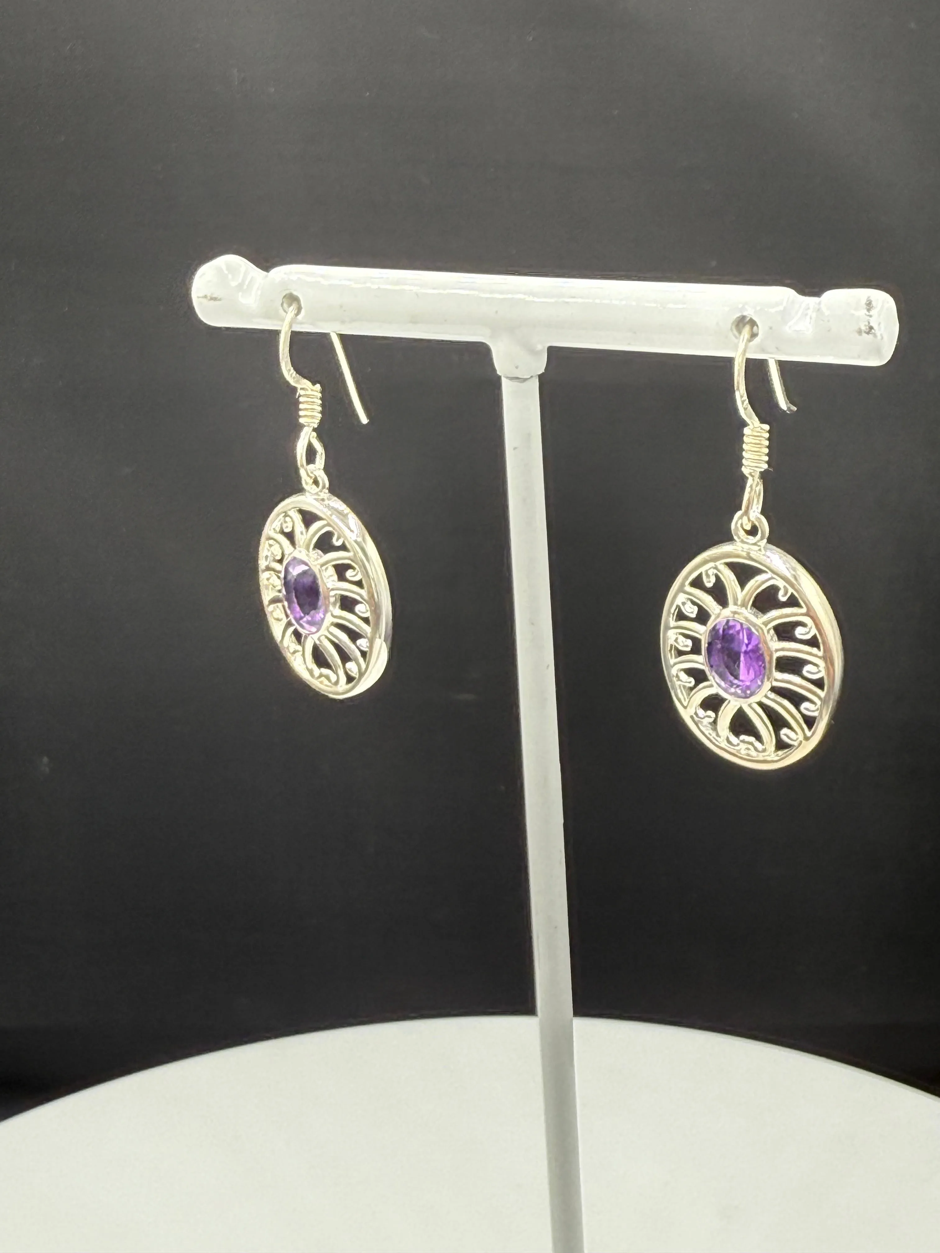 Natural Amethyst Sterling Silver Dangle Earrings | 1.44”