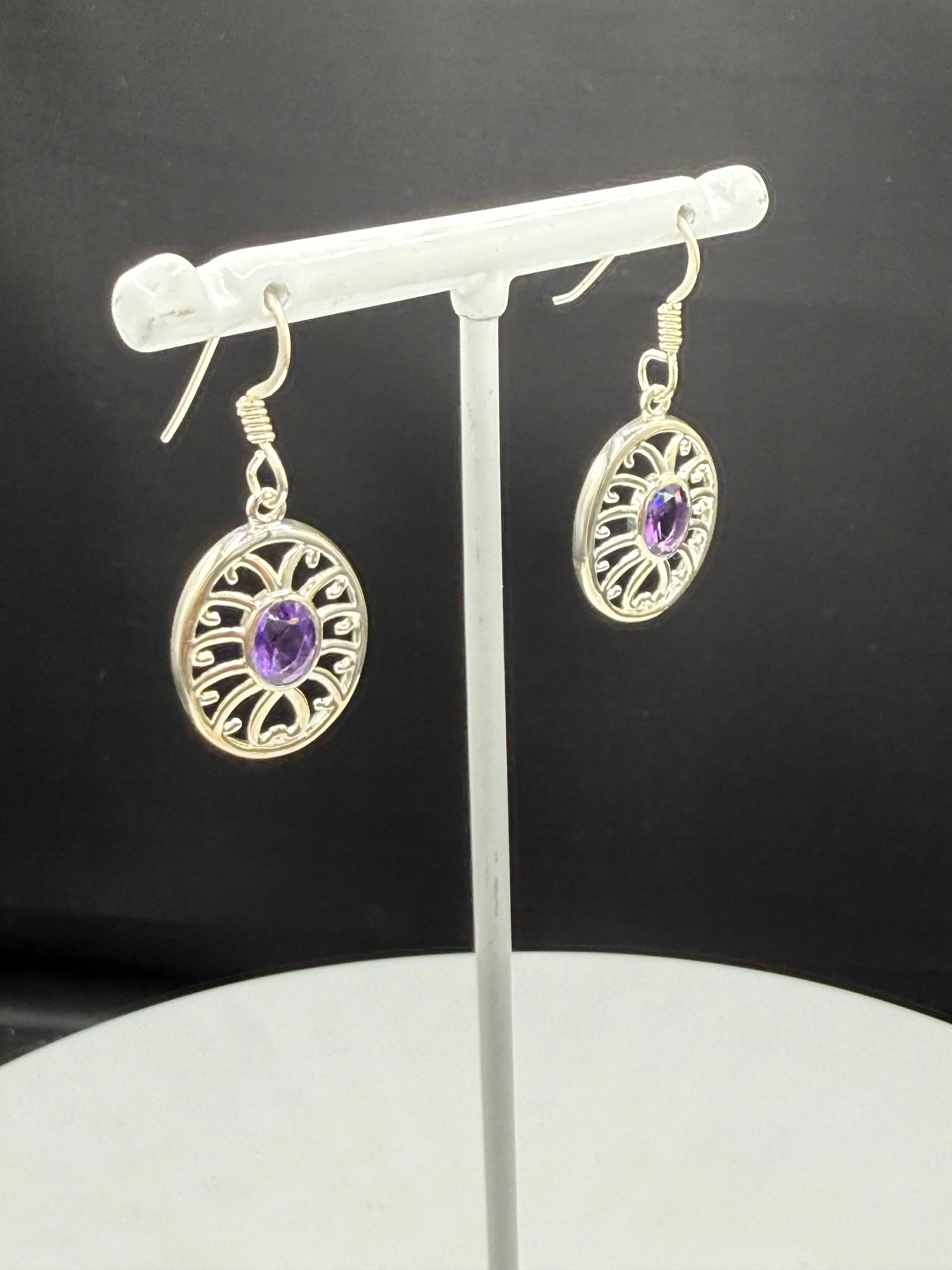 Natural Amethyst Sterling Silver Dangle Earrings | 1.44”