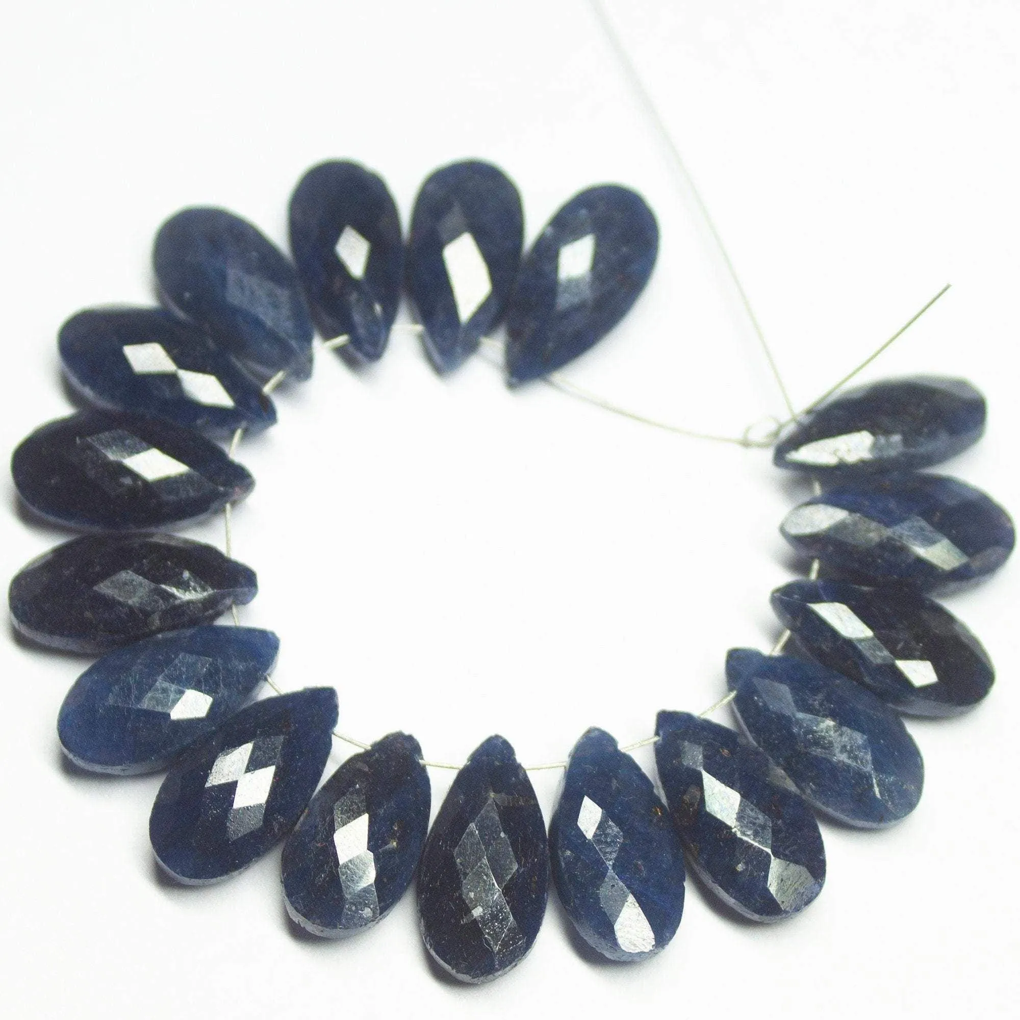 Natural Blue Sapphire Faceted Pear Drop Briolette Matching Pair Gemstone Beads 5 matching pair 16mm,