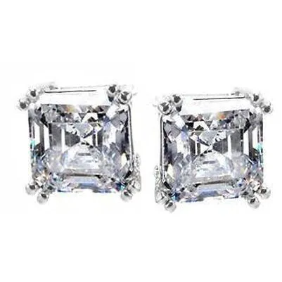 Natural Earth Mined Diamond Asscher Cut Stud Earrings 2.02 Carats Women Platinum