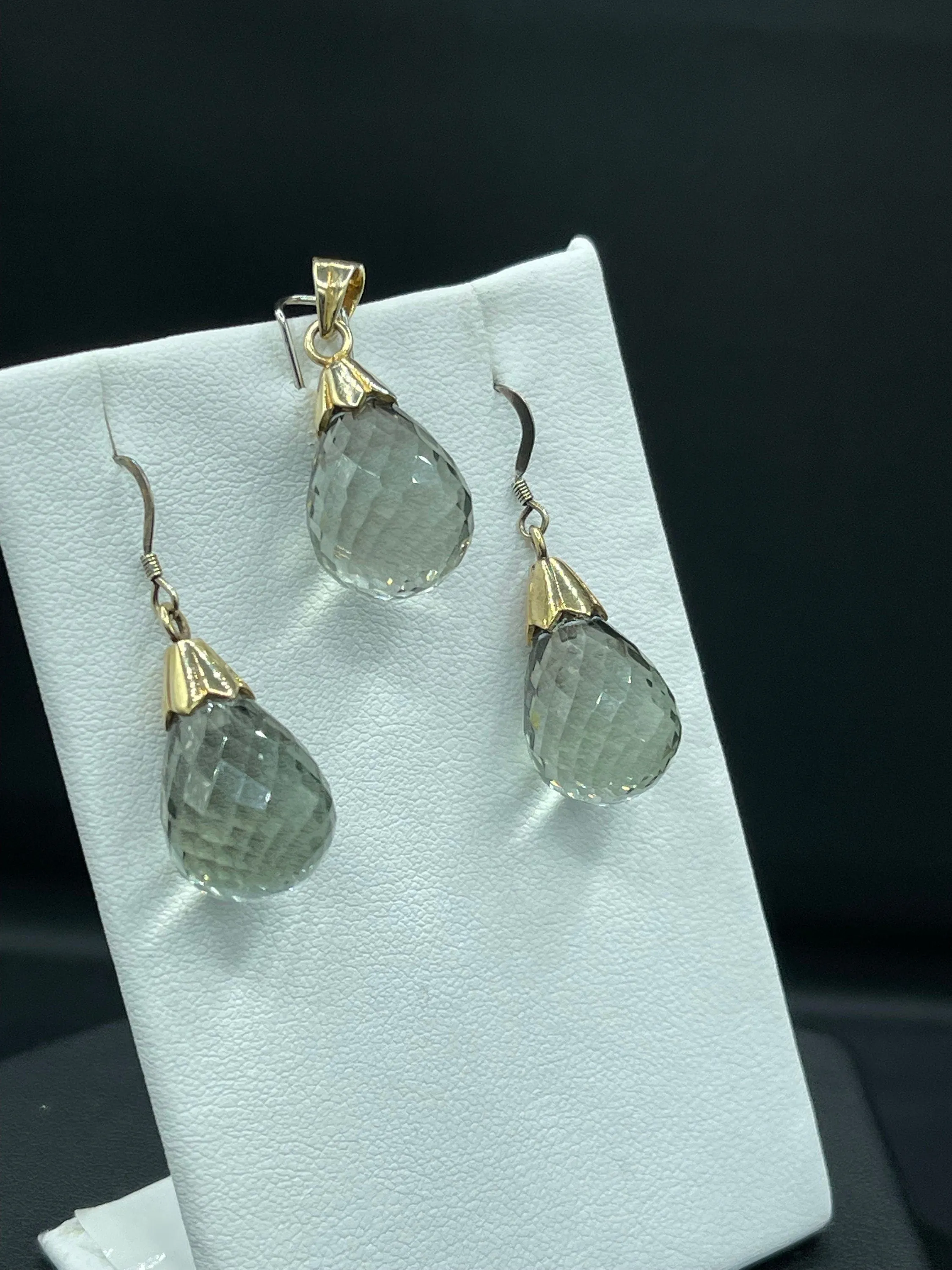 Natural Green Amethyst Briolette Sterling Silver Earring & Pendant Set