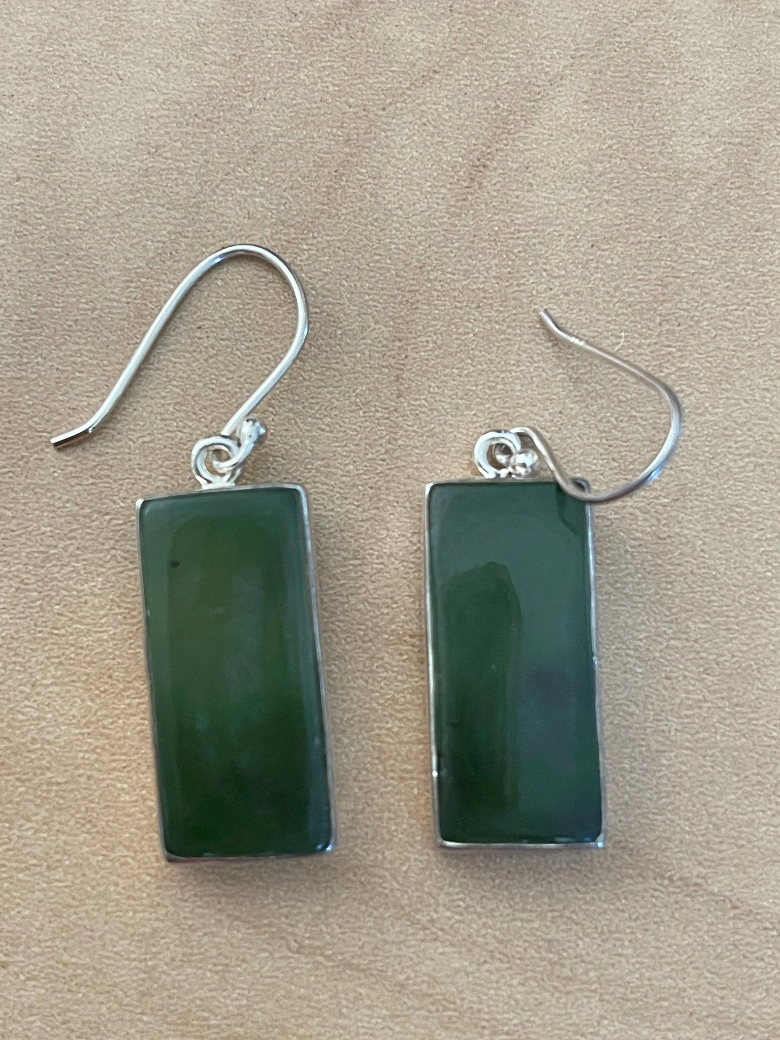 Natural Green Aventurine Jade 925 Solid Sterling Silver Earrings 35mm