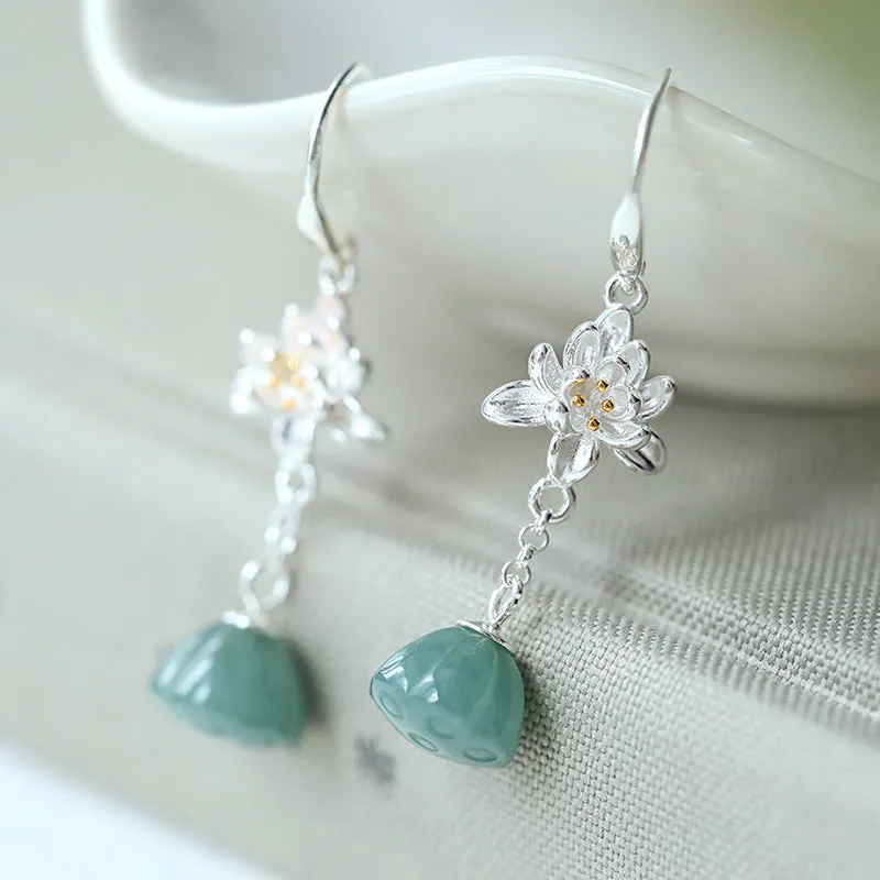 Natural Jade Earrings Jadeite Silver Earrings ZNE266