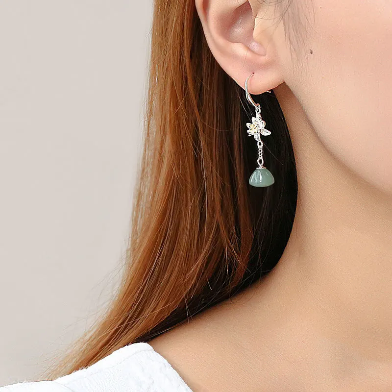 Natural Jade Earrings Jadeite Silver Earrings ZNE266
