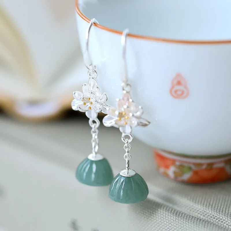 Natural Jade Earrings Jadeite Silver Earrings ZNE266