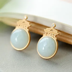 Natural Jade Earrings Jadeite Silver Earrings ZNE285