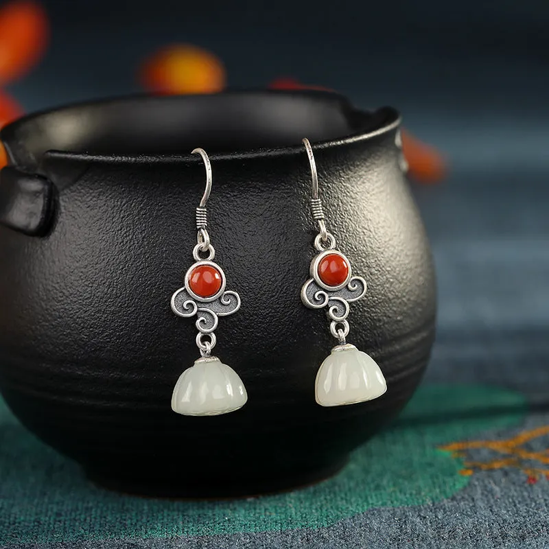 Natural Jade Earrings Nephrite Agate Silver Earrings ZNE161