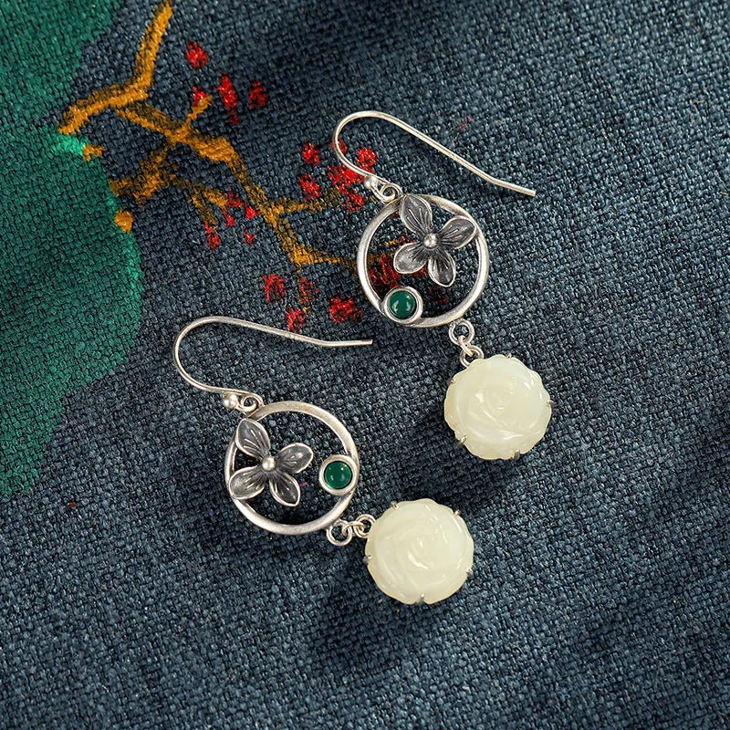 Natural Jade Earrings Nephrite Agate Silver Earrings ZNE187