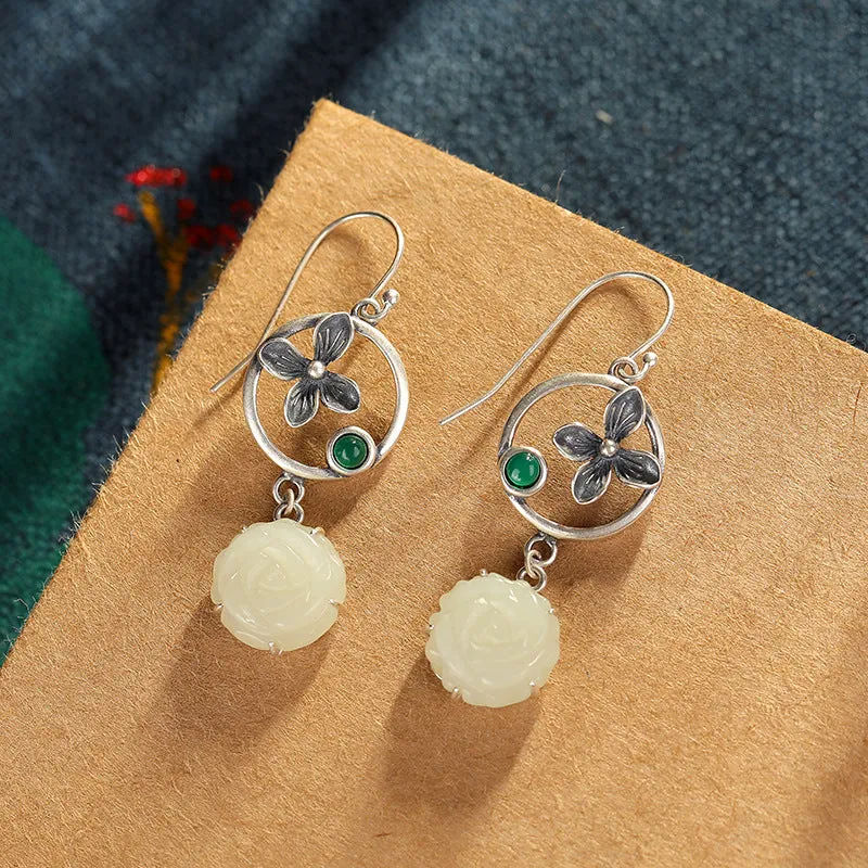 Natural Jade Earrings Nephrite Agate Silver Earrings ZNE187