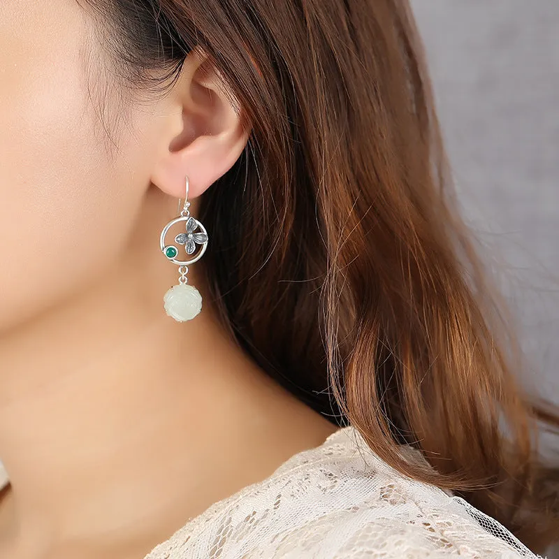 Natural Jade Earrings Nephrite Agate Silver Earrings ZNE187