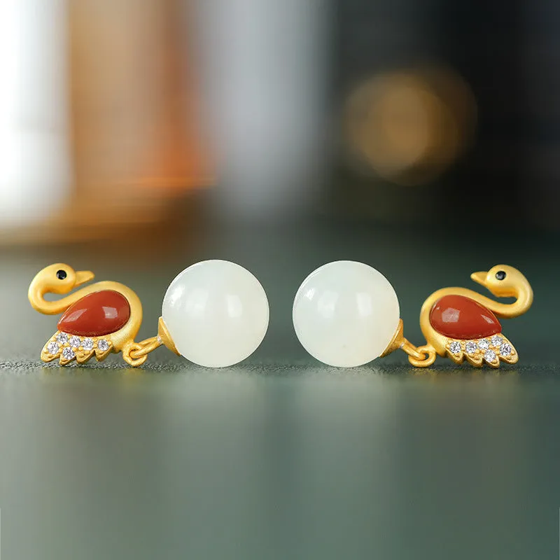Natural Jade Earrings Nephrite Agate Silver Earrings ZNE260