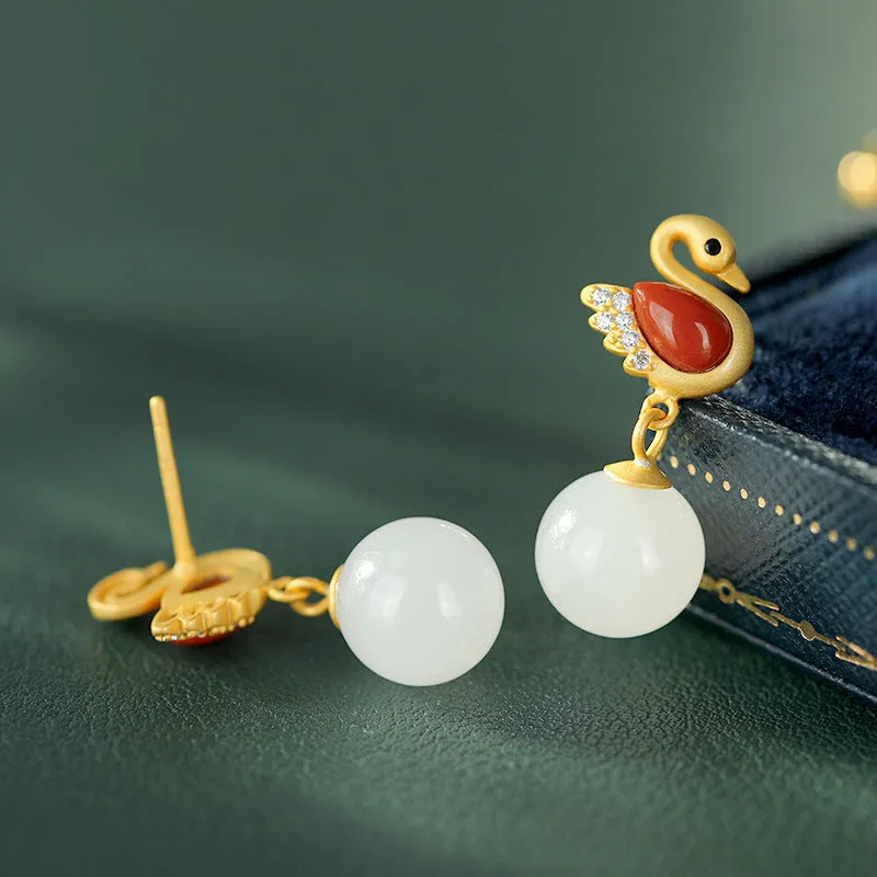 Natural Jade Earrings Nephrite Agate Silver Earrings ZNE260