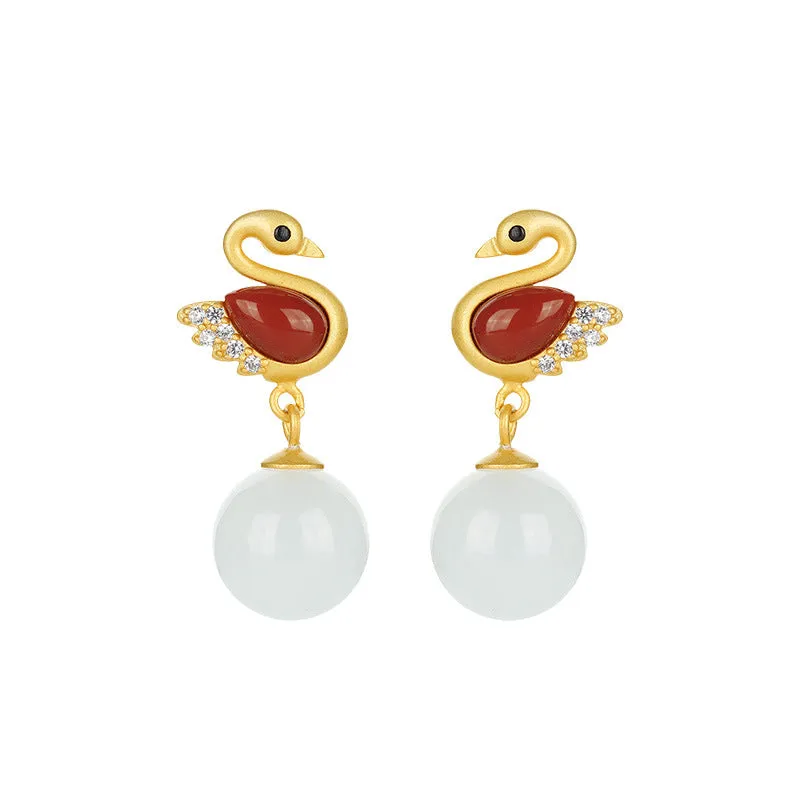 Natural Jade Earrings Nephrite Agate Silver Earrings ZNE260