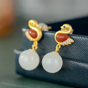 Natural Jade Earrings Nephrite Agate Silver Earrings ZNE260