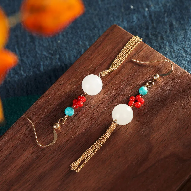 Natural Jade Earrings Nephrite Agate Silver Earrings ZNE435
