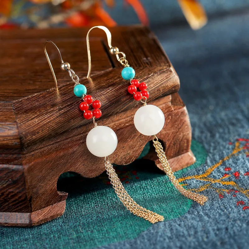 Natural Jade Earrings Nephrite Agate Silver Earrings ZNE435