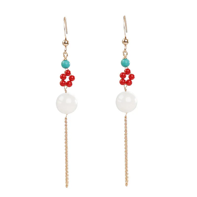 Natural Jade Earrings Nephrite Agate Silver Earrings ZNE435